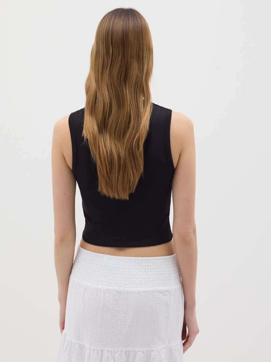 Women’s black fitted vest top in stretch cotton_2