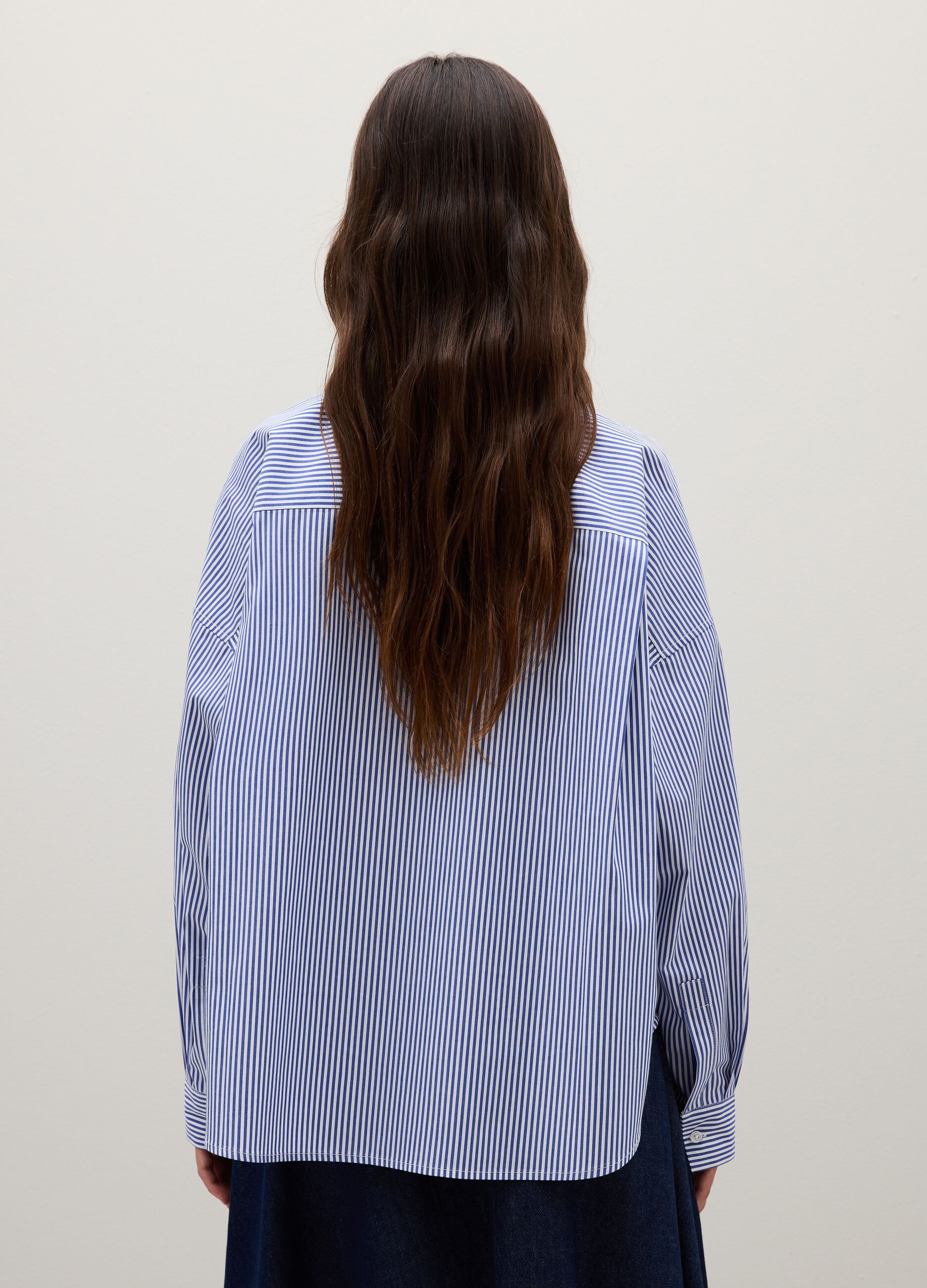 Oversized white and blue striped pure cotton shirt
