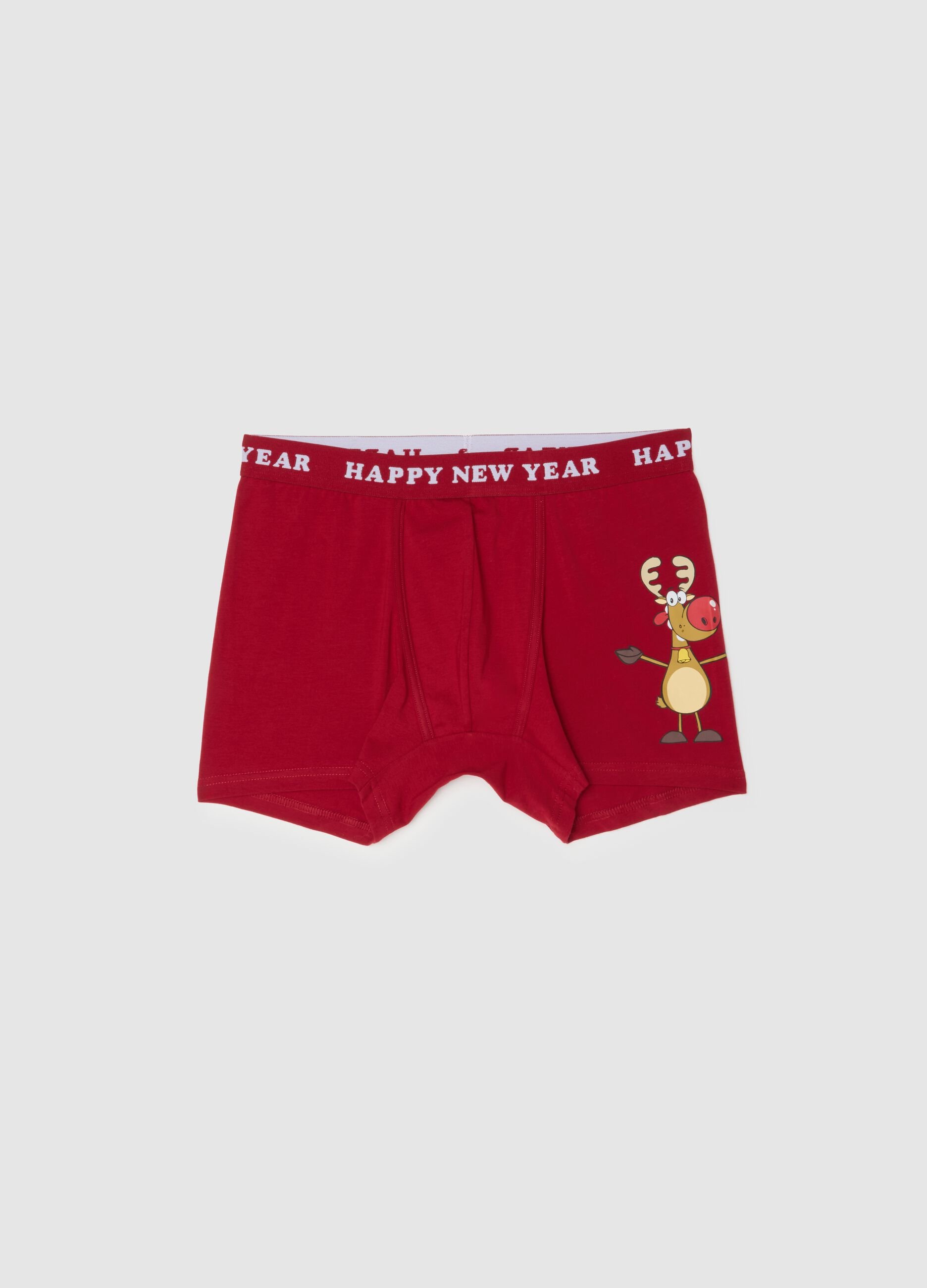 Red regular fit stretch cotton boxer with print