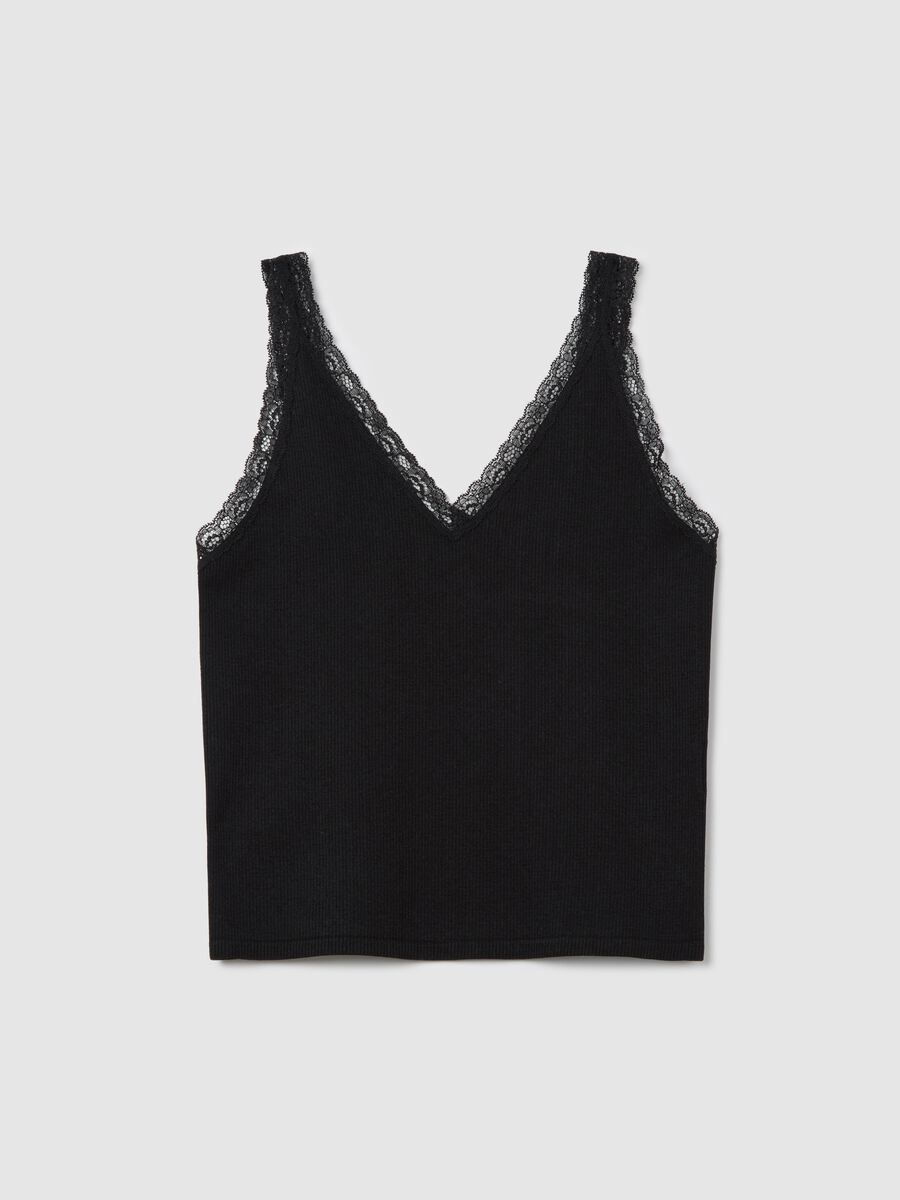 Ribbed black tank top with lace_4