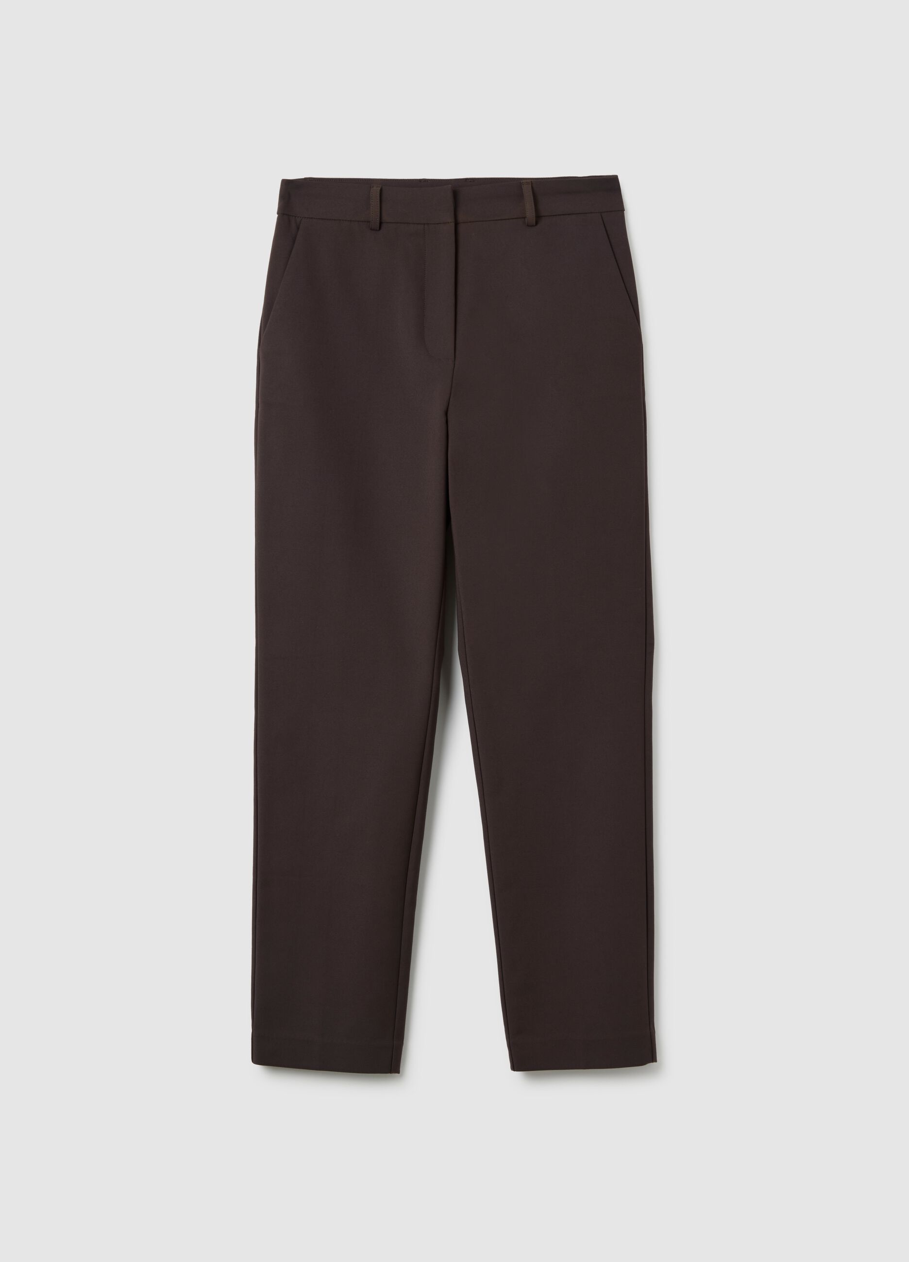 Brown slim fit cotton blend trousers
