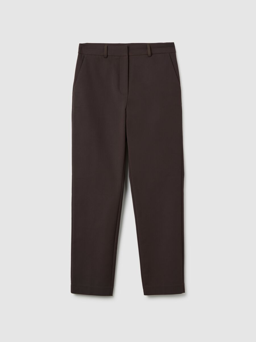 Brown slim fit cotton blend trousers_4