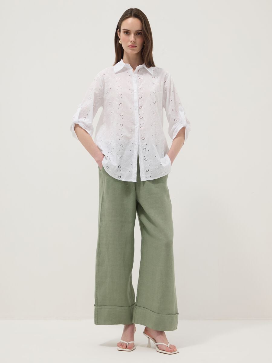 Camicia bianca traforata in puro cotone regular fit_2