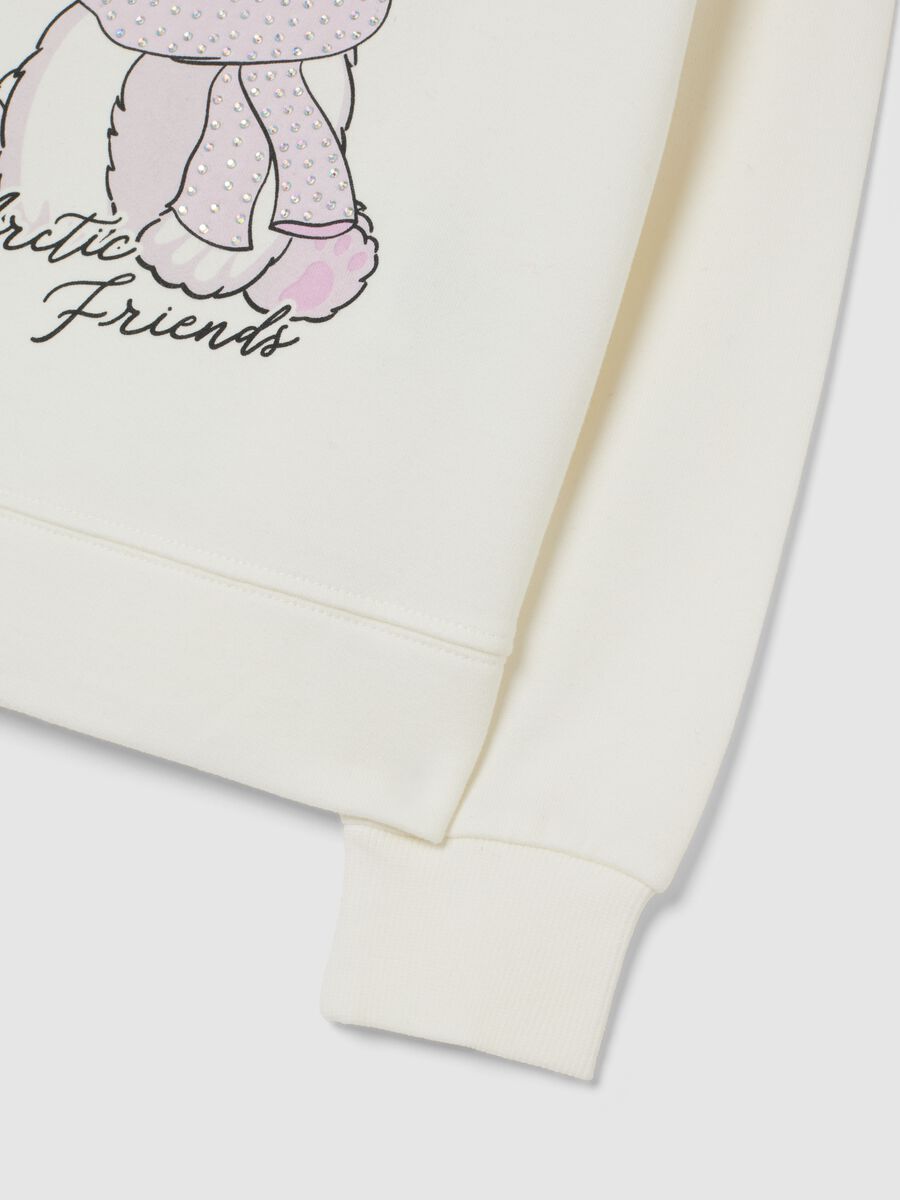 Girls' pure cotton white sweatshirt with print and round neckline_3