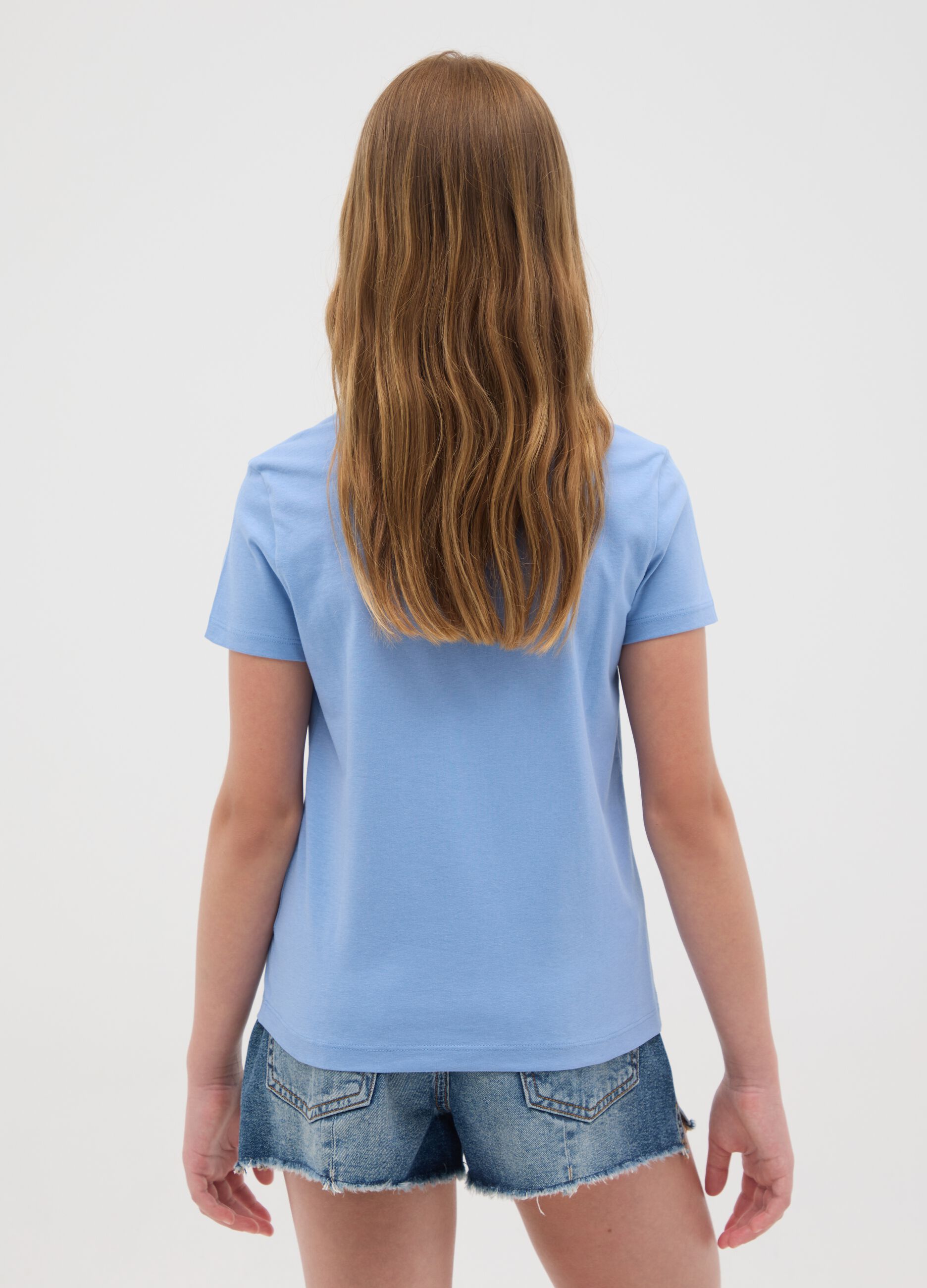 Girls' blue cotton T-shirt regular fit with print