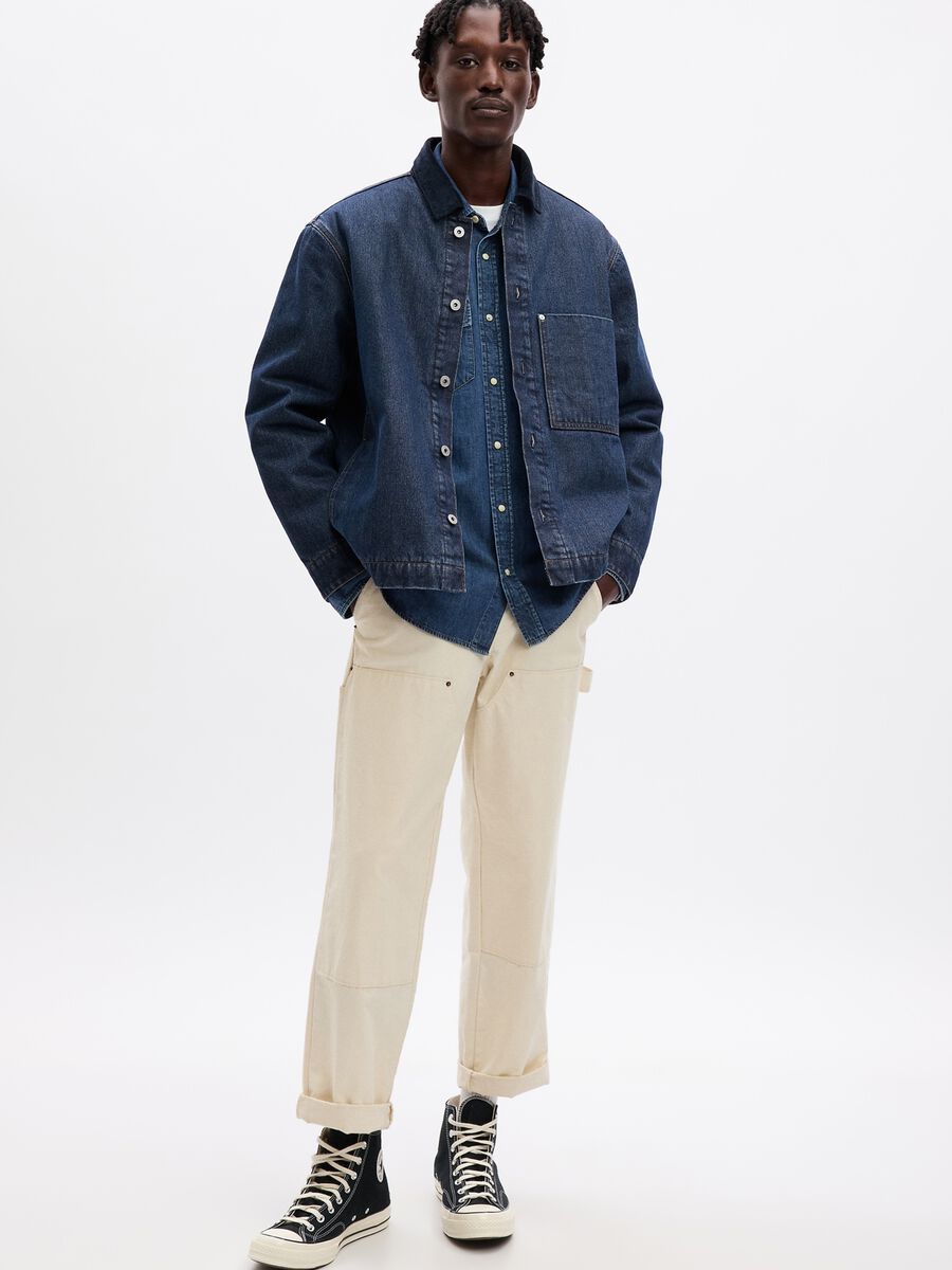 Short denim jacket with collar in corduroy_0