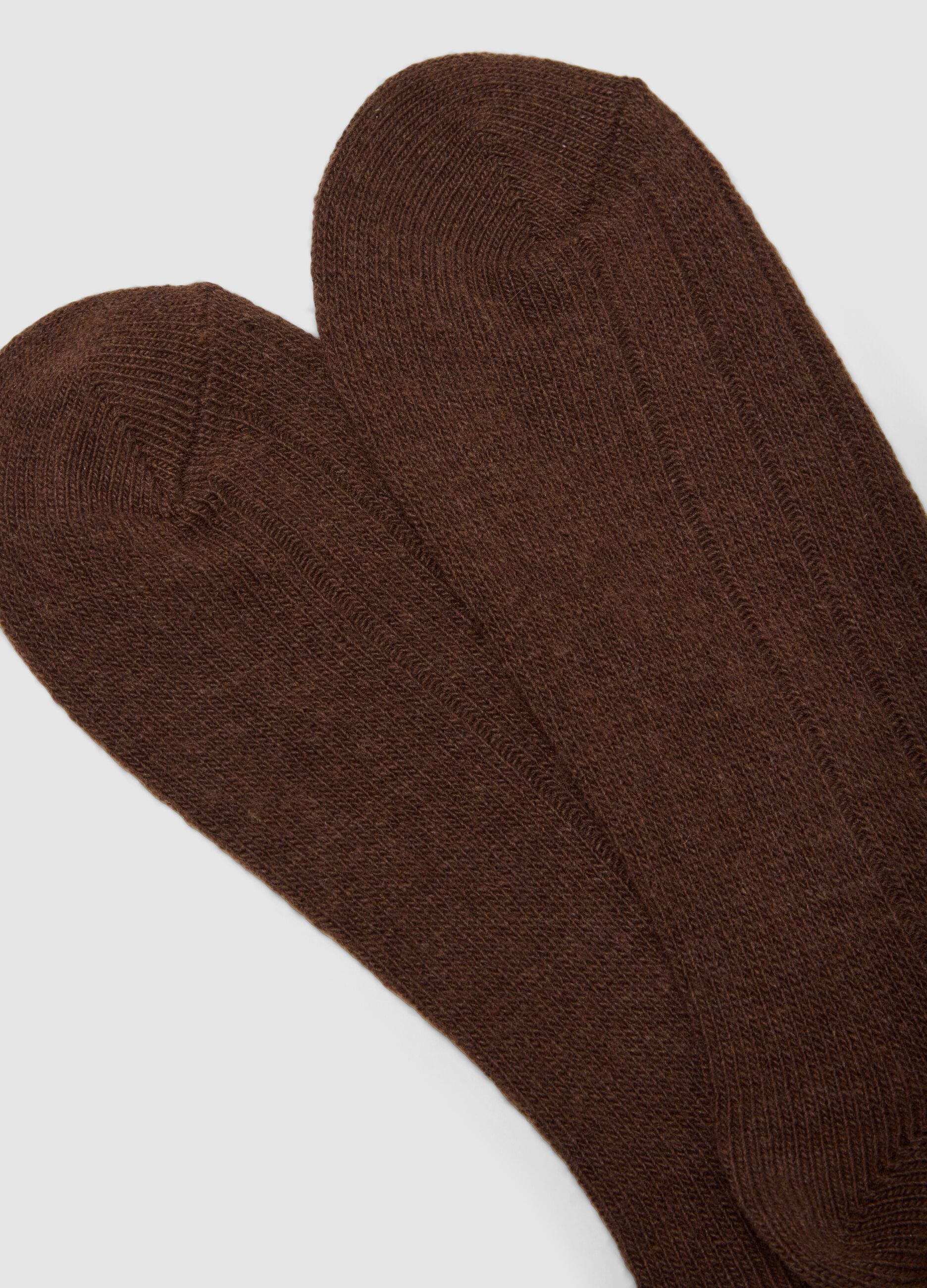Calze midi marroni in lana, viscosa e cashmere elasticizzati