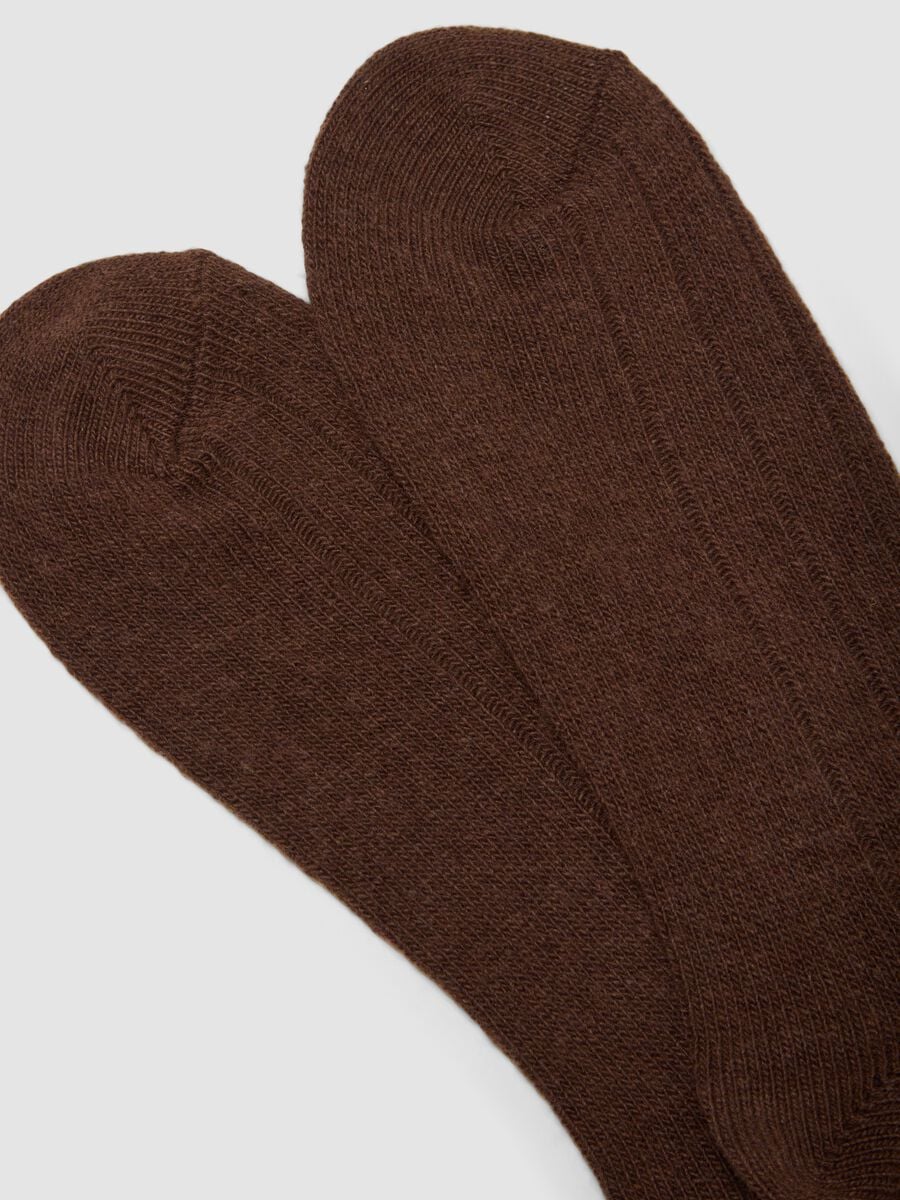 Calze midi marroni in lana, viscosa e cashmere elasticizzati_1