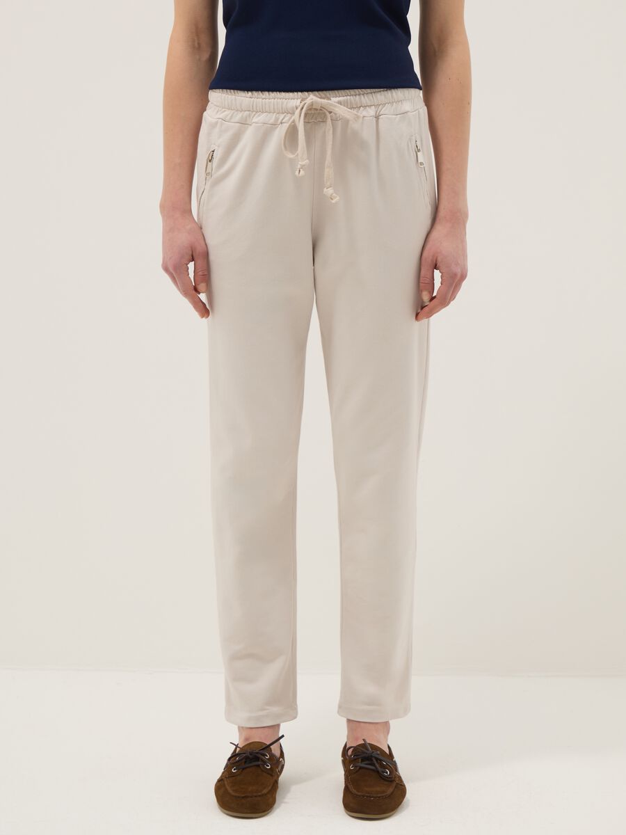 Beige stretch cotton trousers regular fit_1