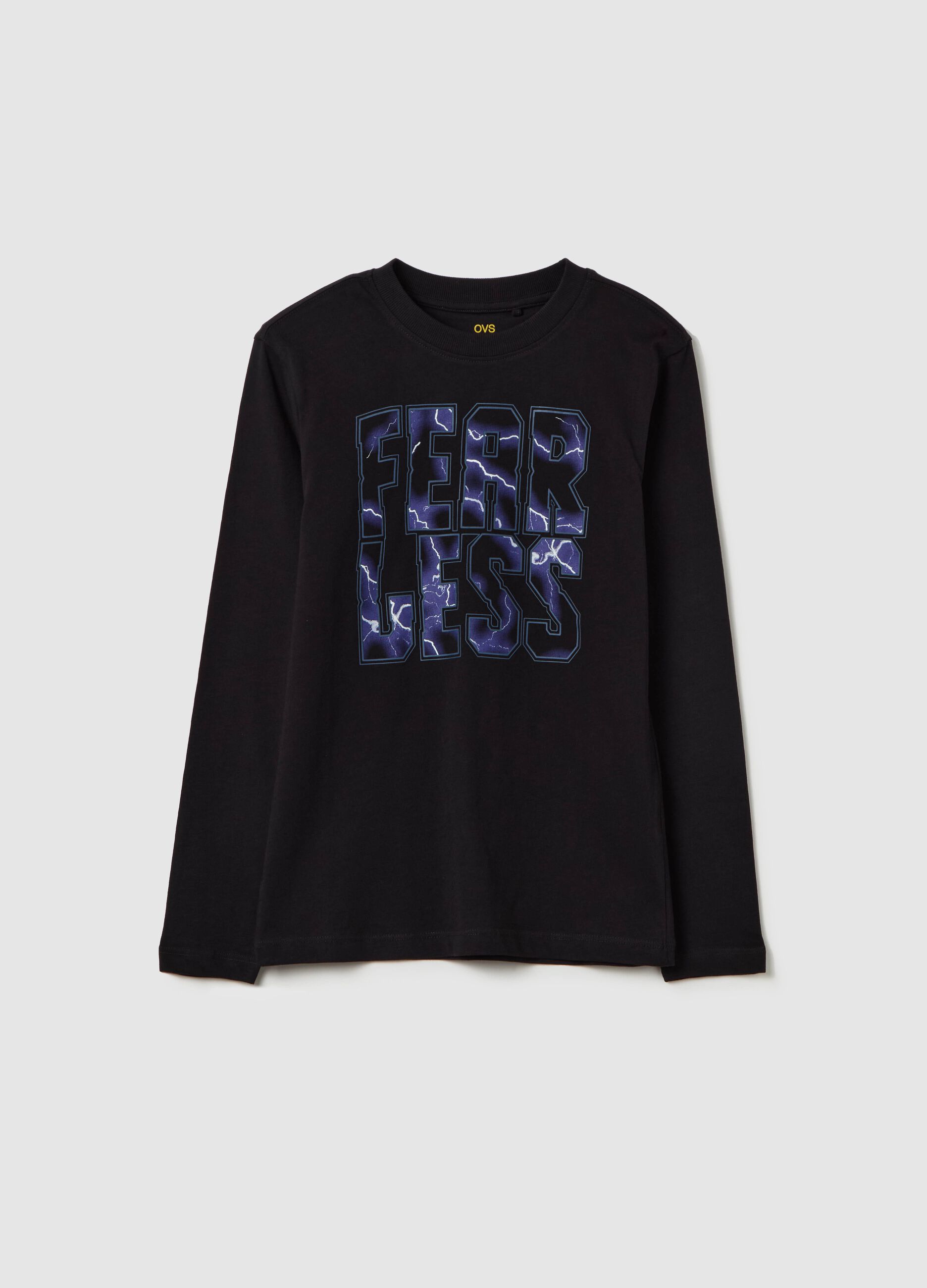 Long-sleeved T-shirt with "Fearless" print