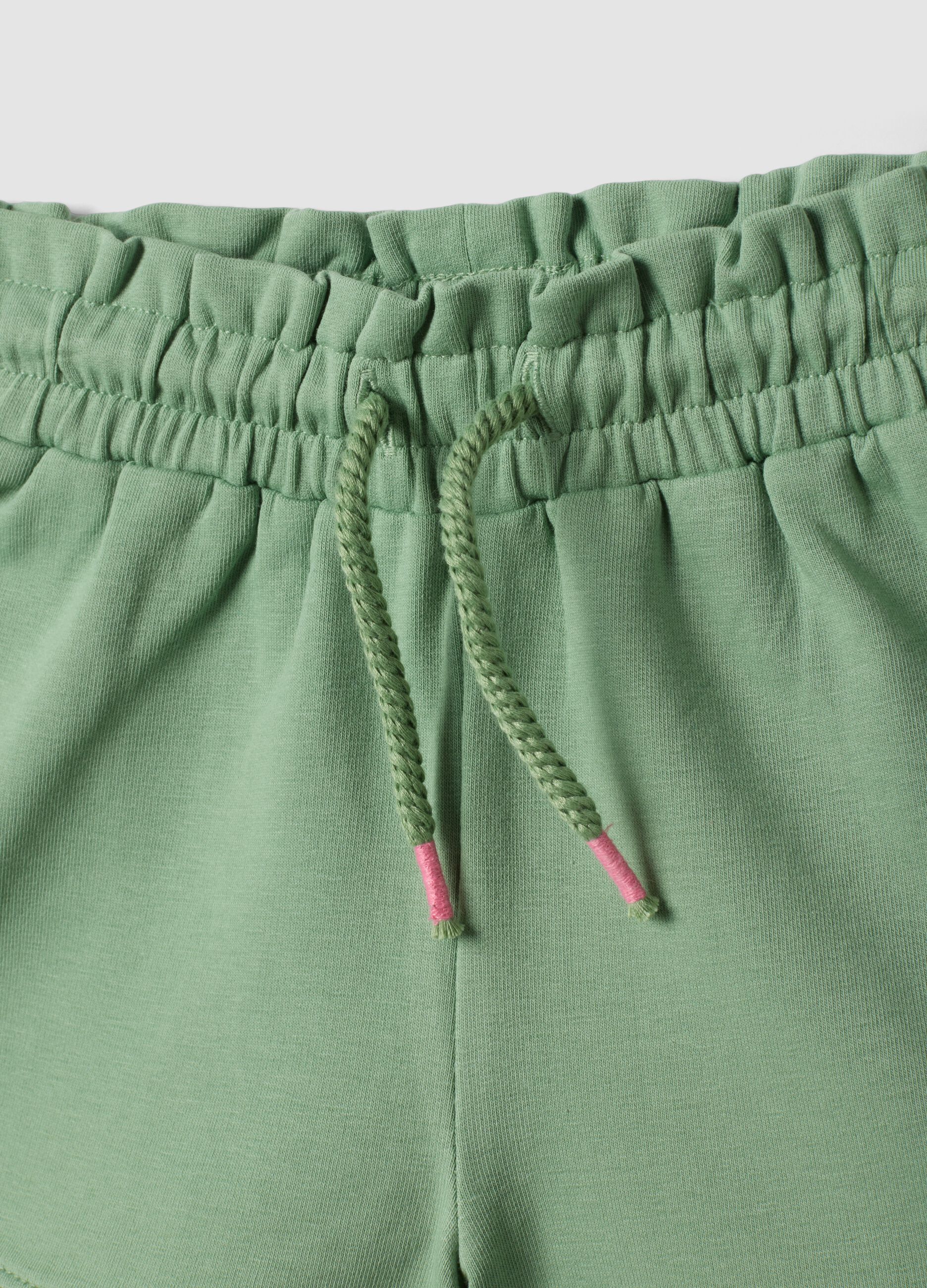 Green stretch cotton shorts for baby girl, regular fit