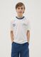 Boys' pure white cotton T-shirt relaxed fit with blue collar_0
