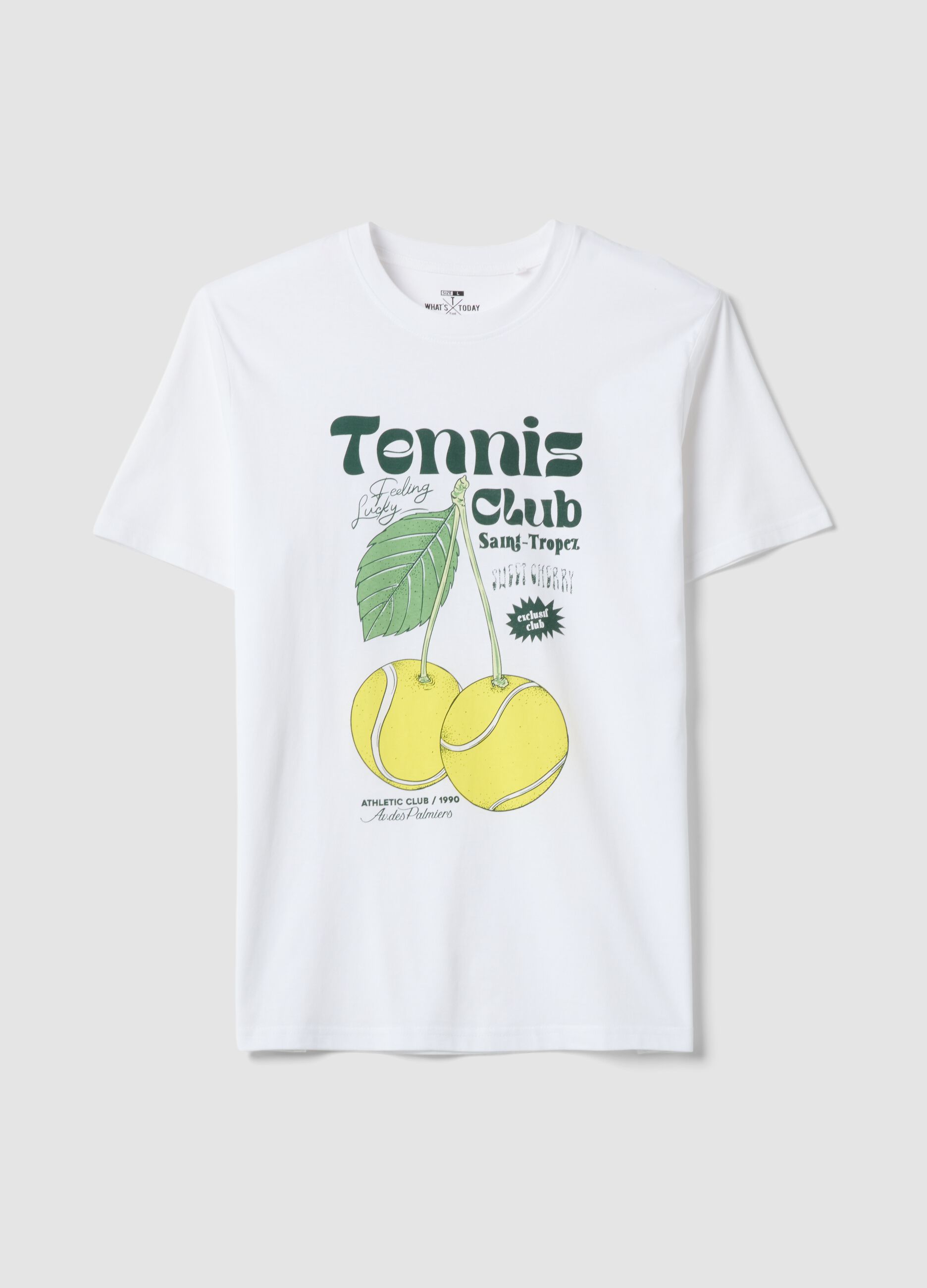 White graphic-print pure cotton T-shirt, regular fit