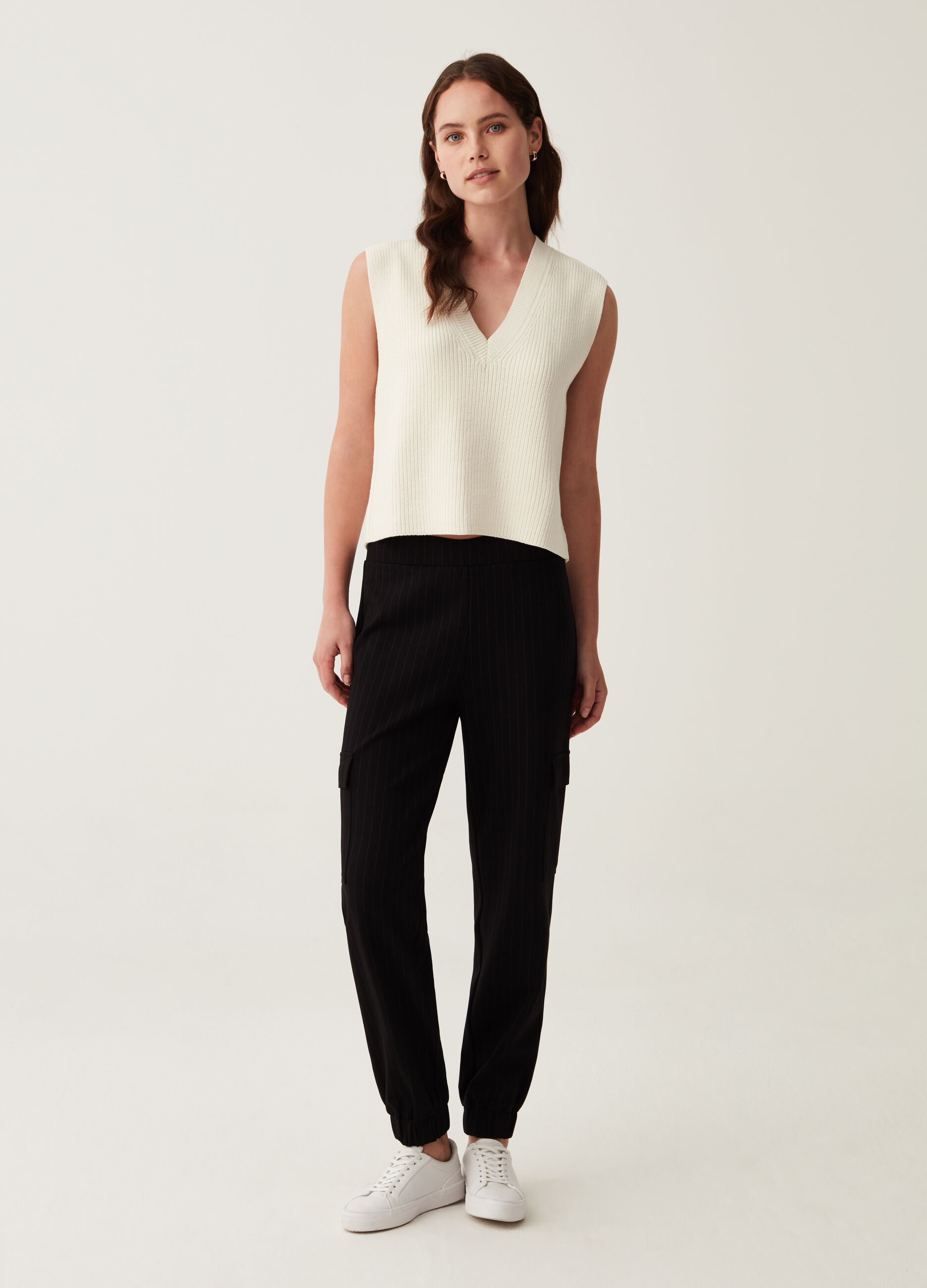 Pantalone cargo gessato