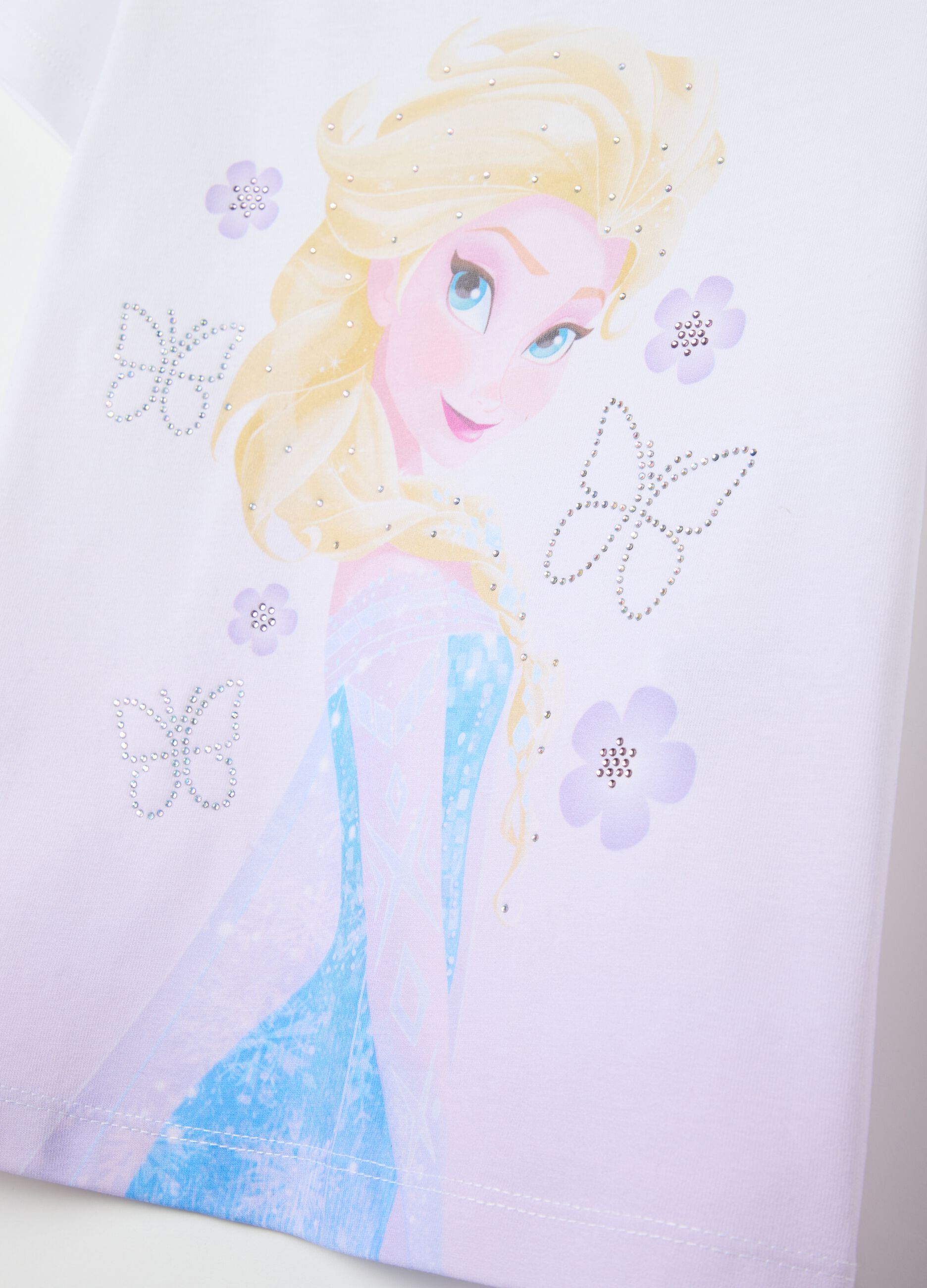 White stretch cotton T-shirt with Elsa print