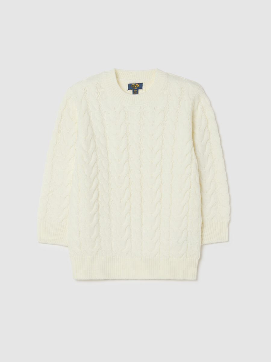 Maglione da bambina bianco a trecce vestibilità over_0