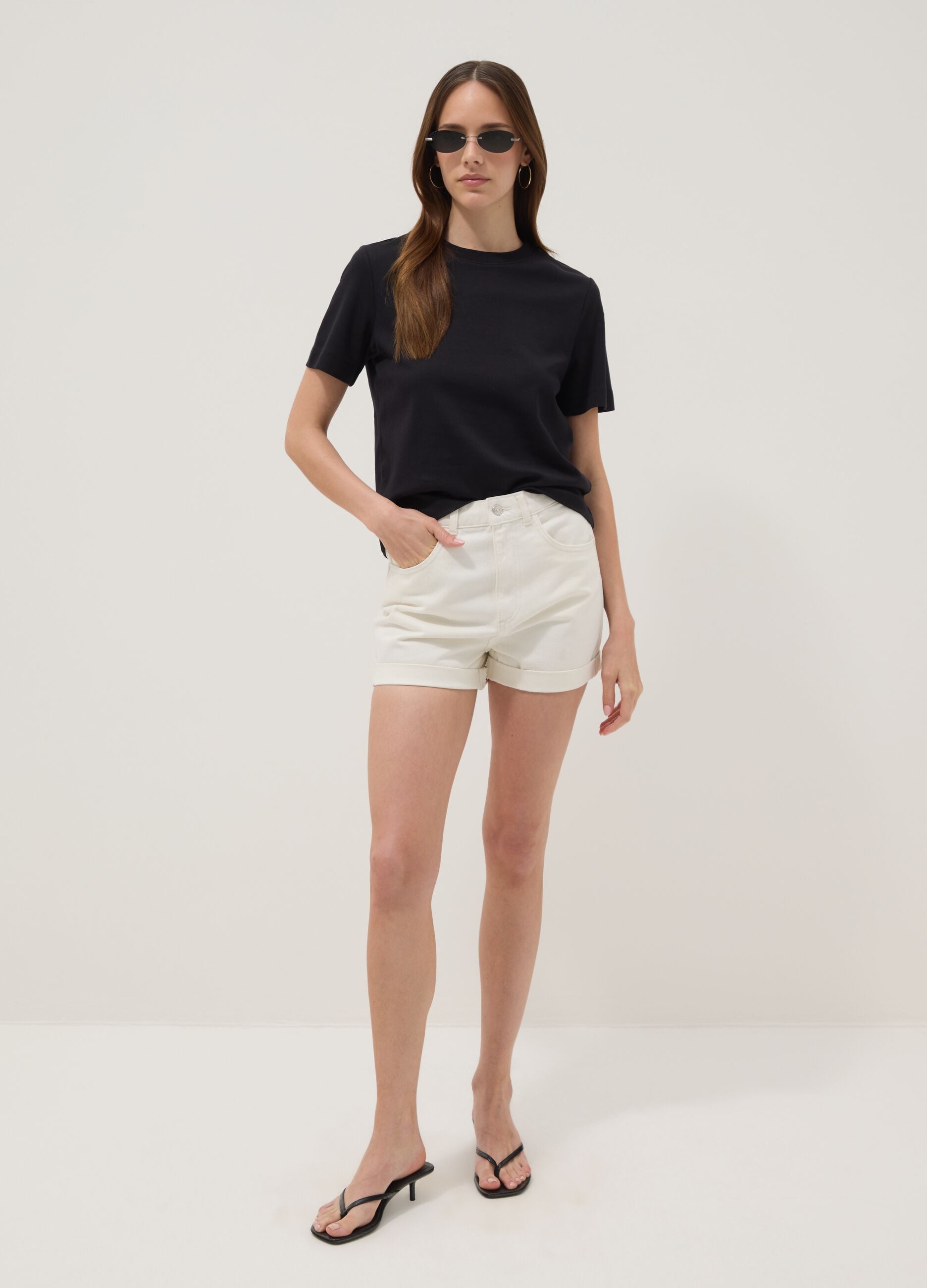 White pure cotton denim shorts