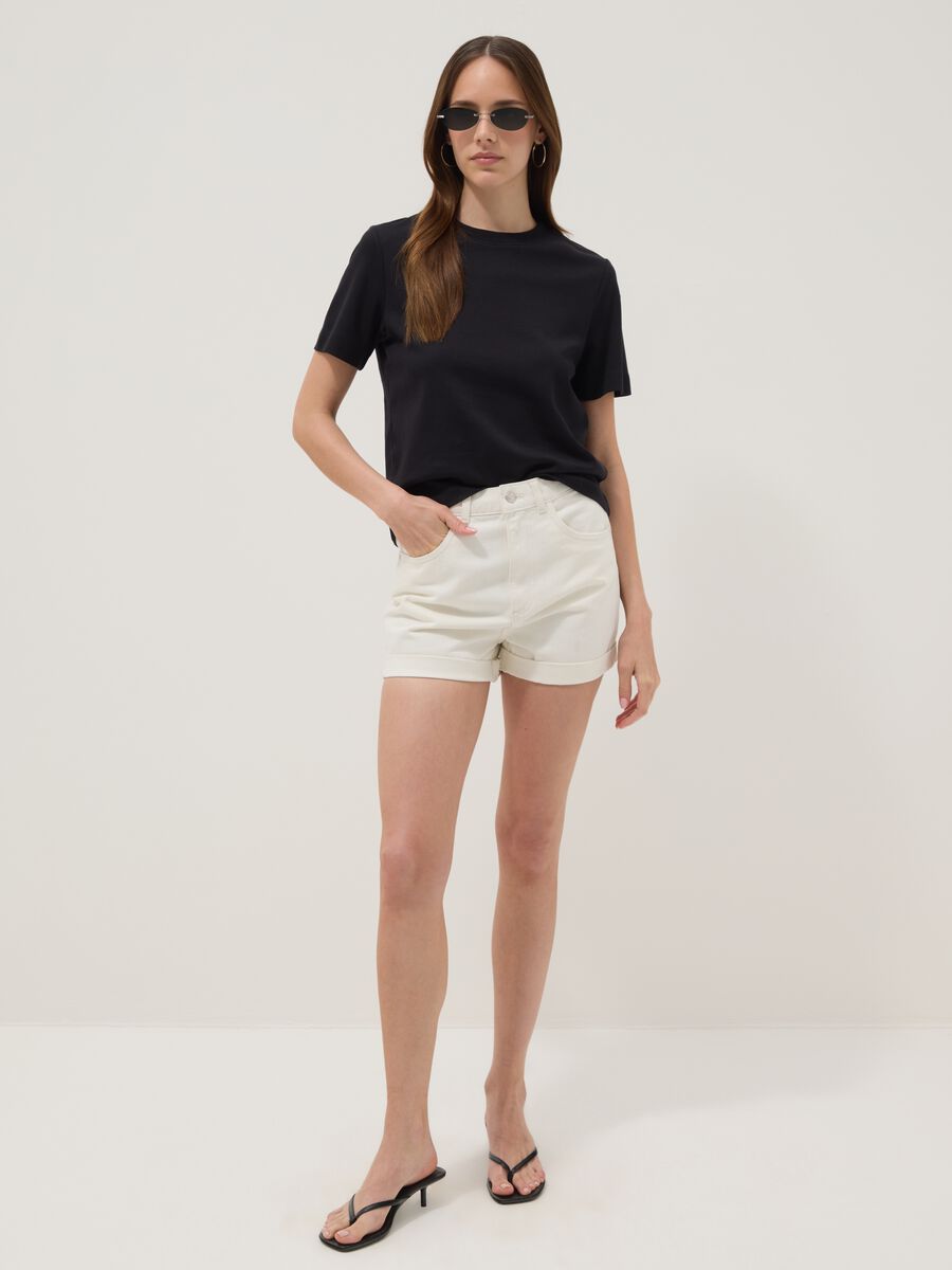 White pure cotton denim shorts_0