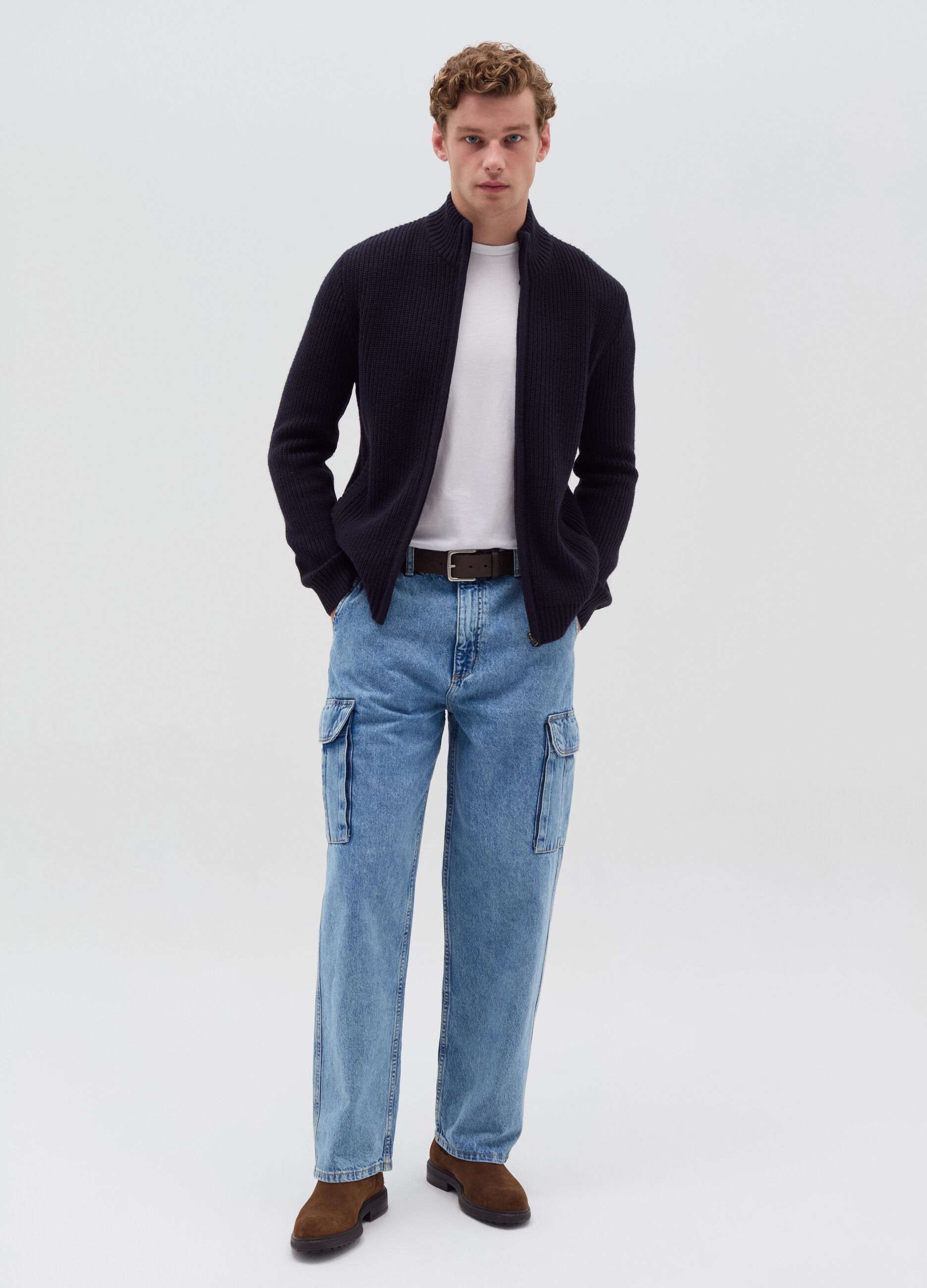 Full-zip cardigan with high neck