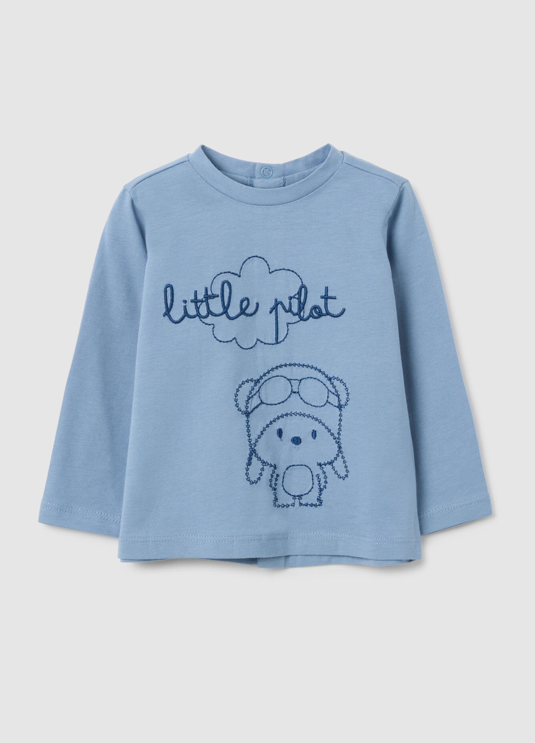Baby t-shirt in pure blue cotton regular fit with print