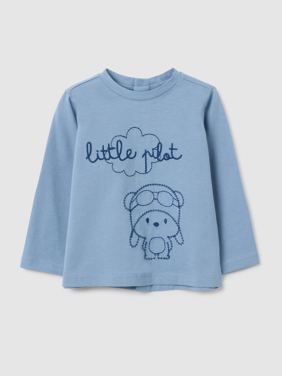 Baby t-shirt in pure blue cotton regular fit with print_0
