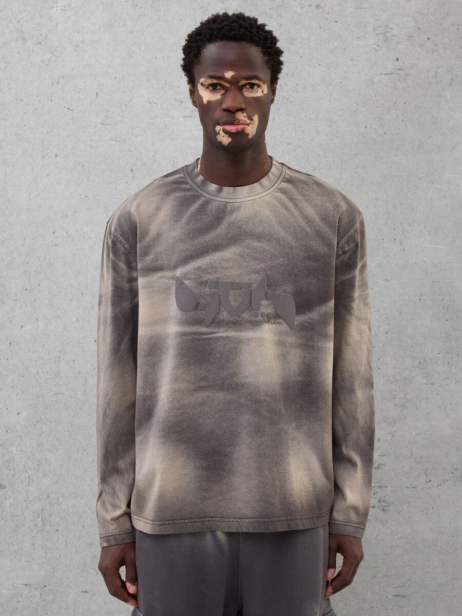 Long-sleeved Graphic T-shirt Vintage Grey & Sand dye_1