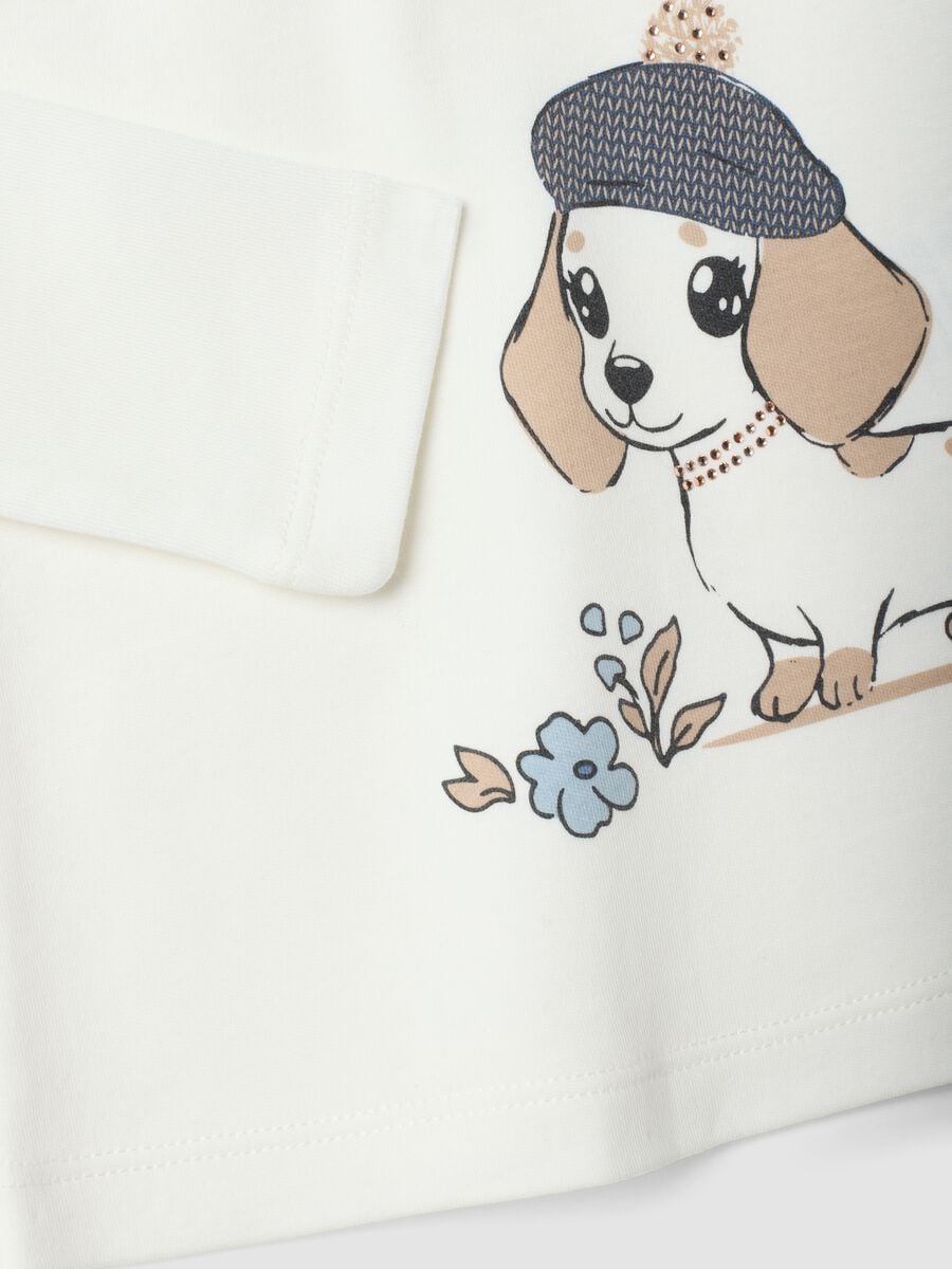T-shirt bianca con collo rialzato in puro cotone organico con stampa_2