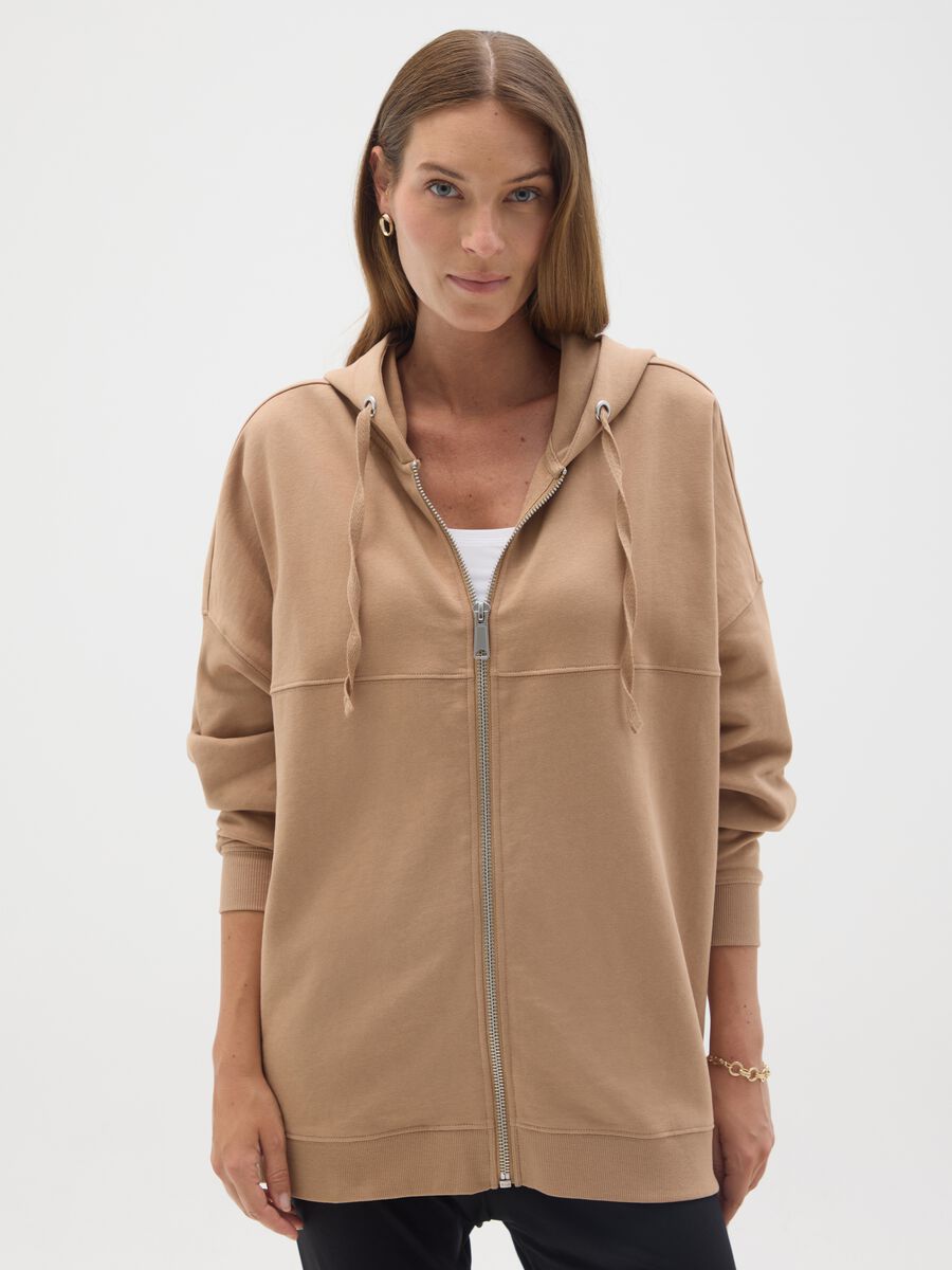 Felpa premaman beige con cappuccio e zip _1