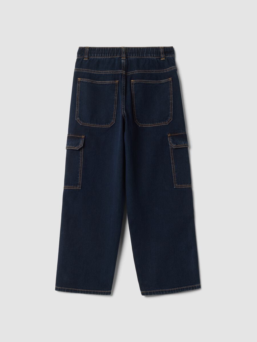 Blue pure cotton cargo jeans_1