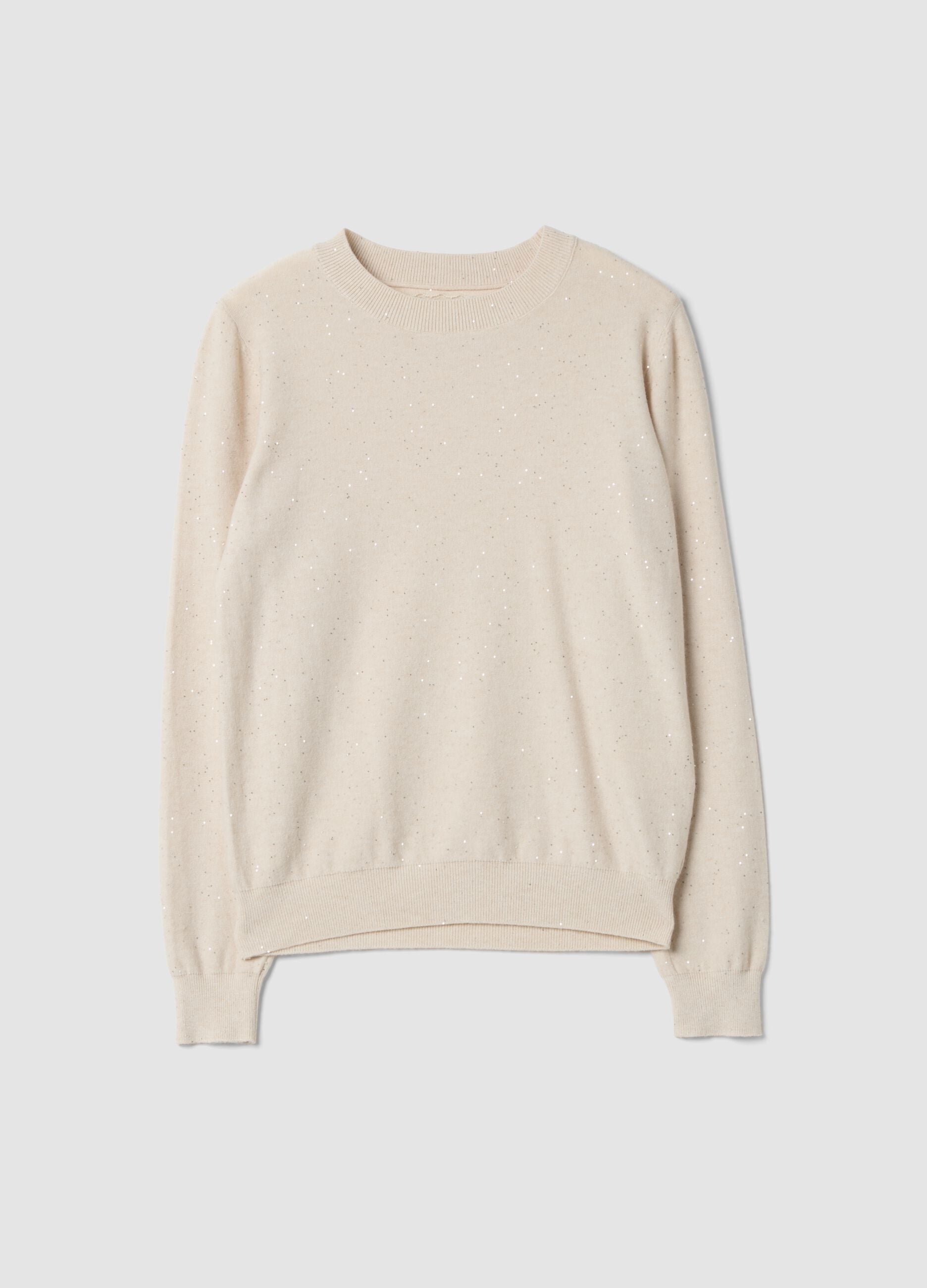 Camel viscose-blend jumper with sequins, regular fit
