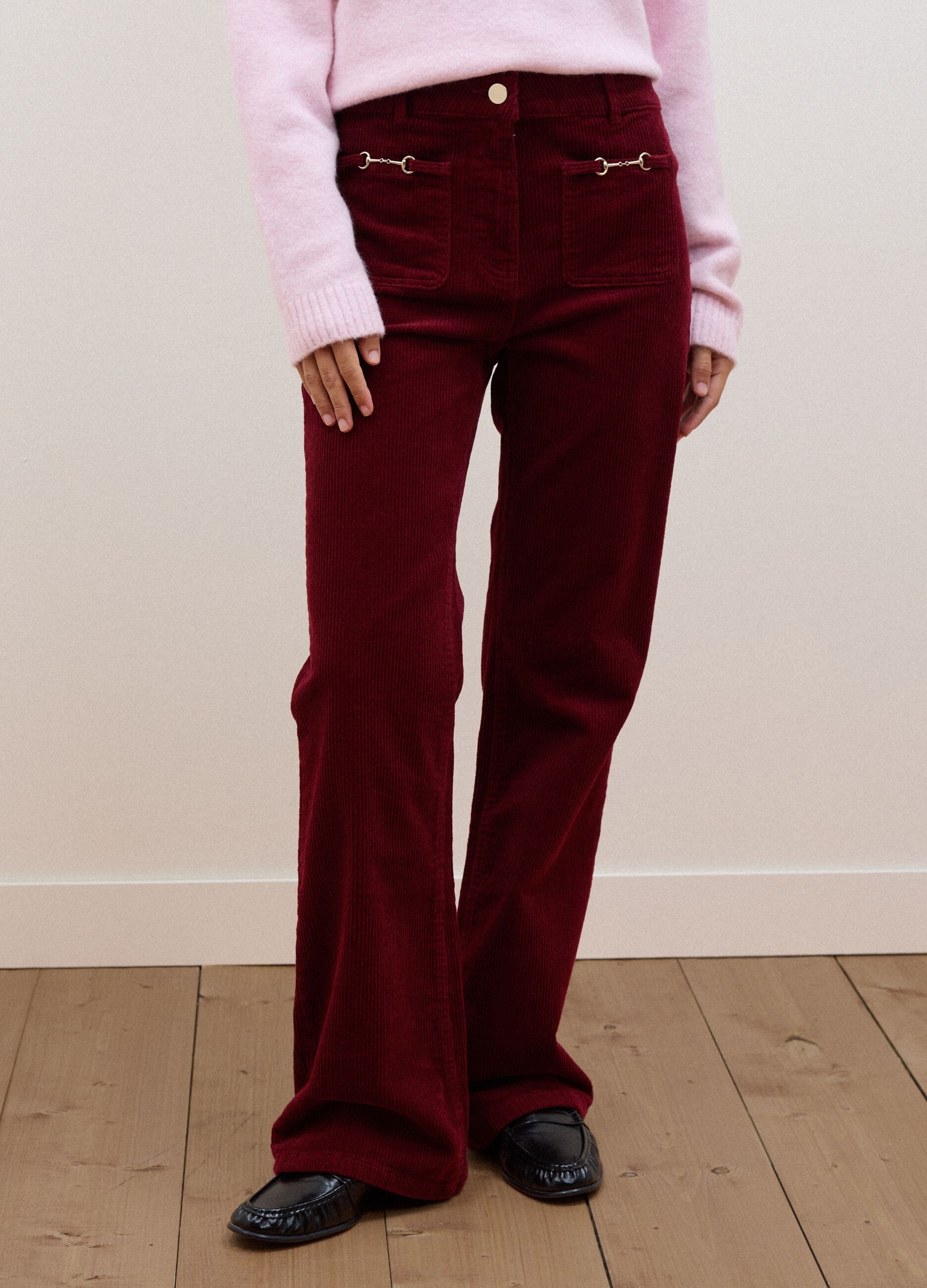 Red flared corduroy stretch-cotton trousers