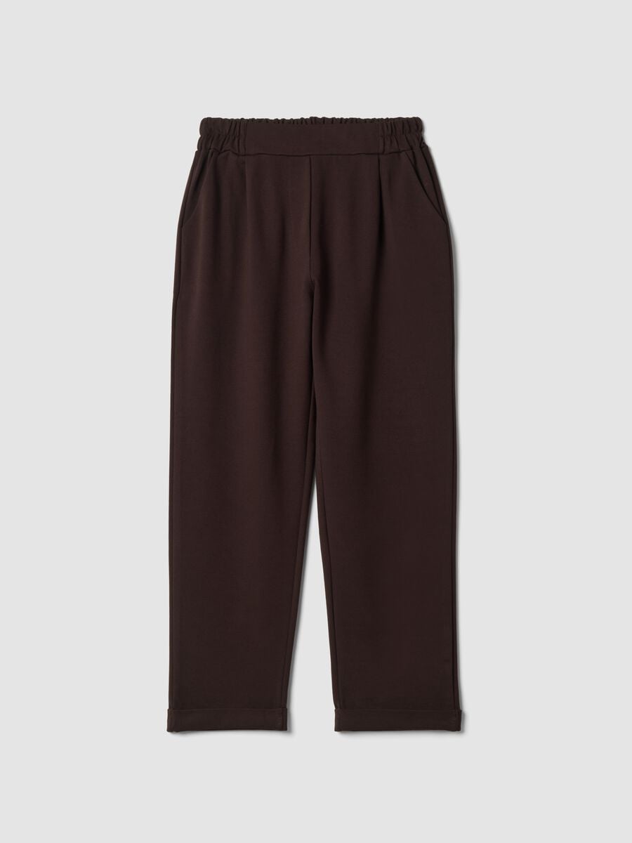 Brown regular-fit stretch viscose trousers_4