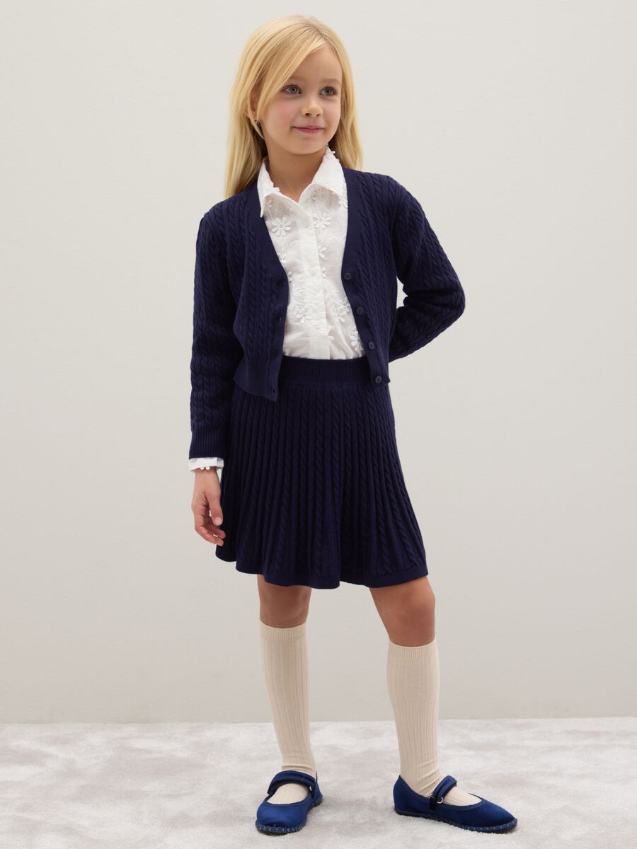 Girls' Blue Skirt in Cotton Blend, Regular Fit with Cable Detail_0