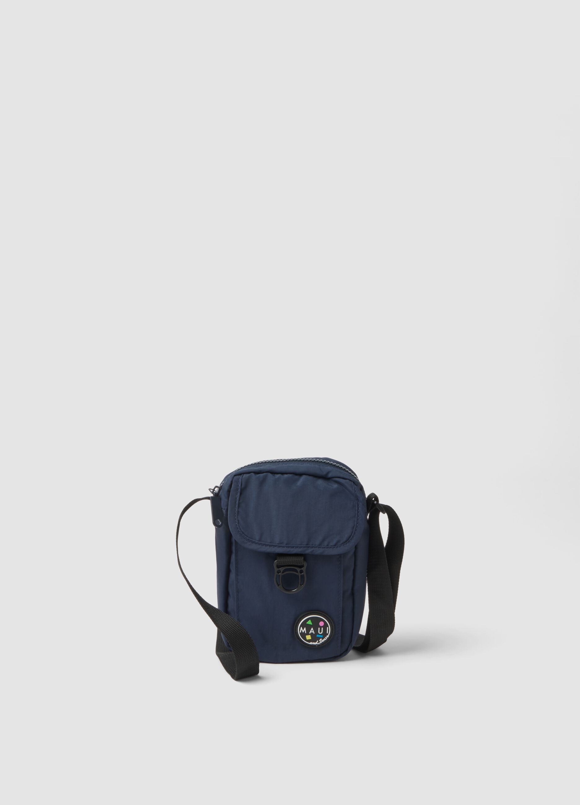 Blue crossbody bag with zip fastening and adjustable strap