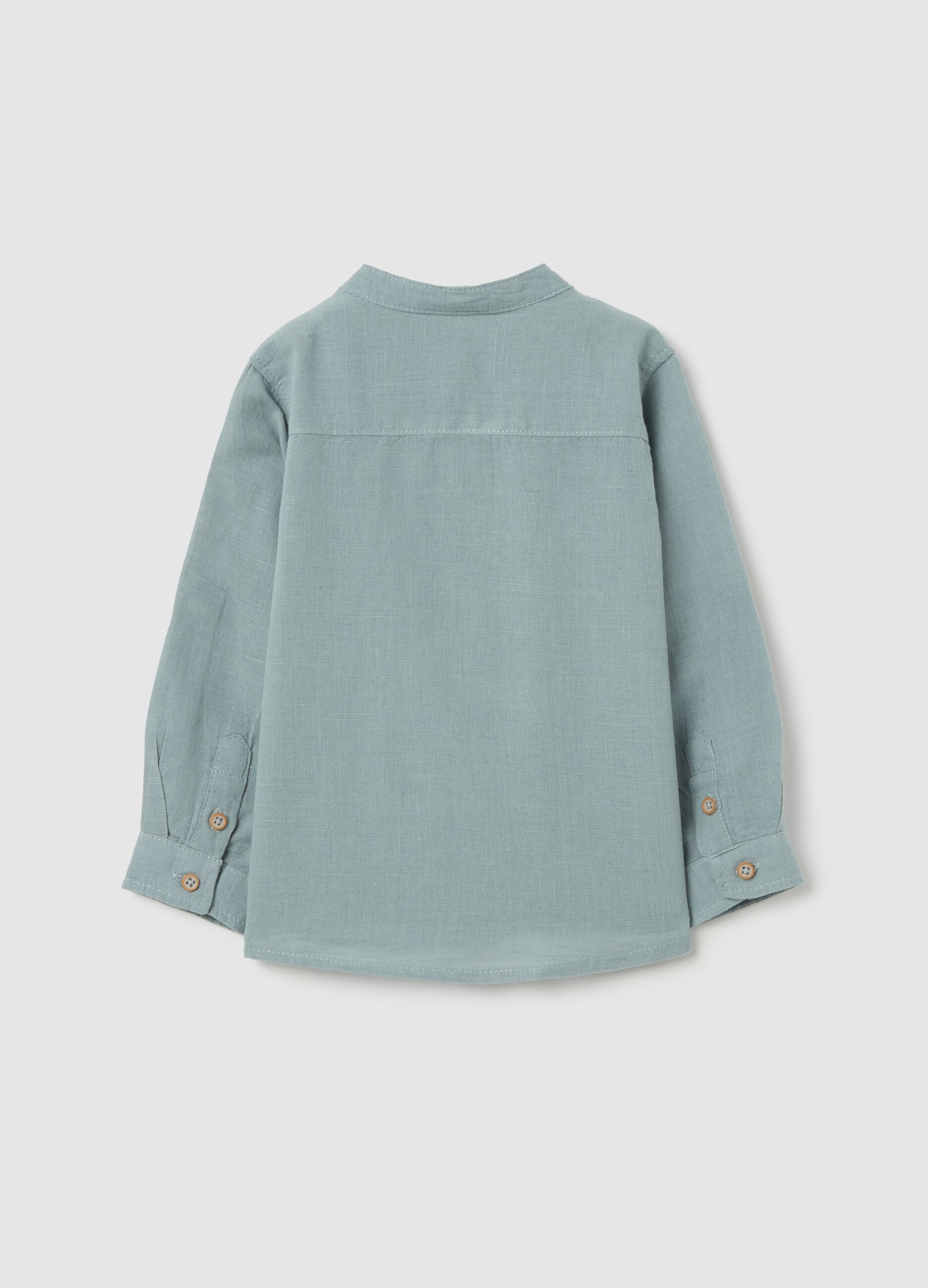 Cotton and linen shirt with Mandarin collar