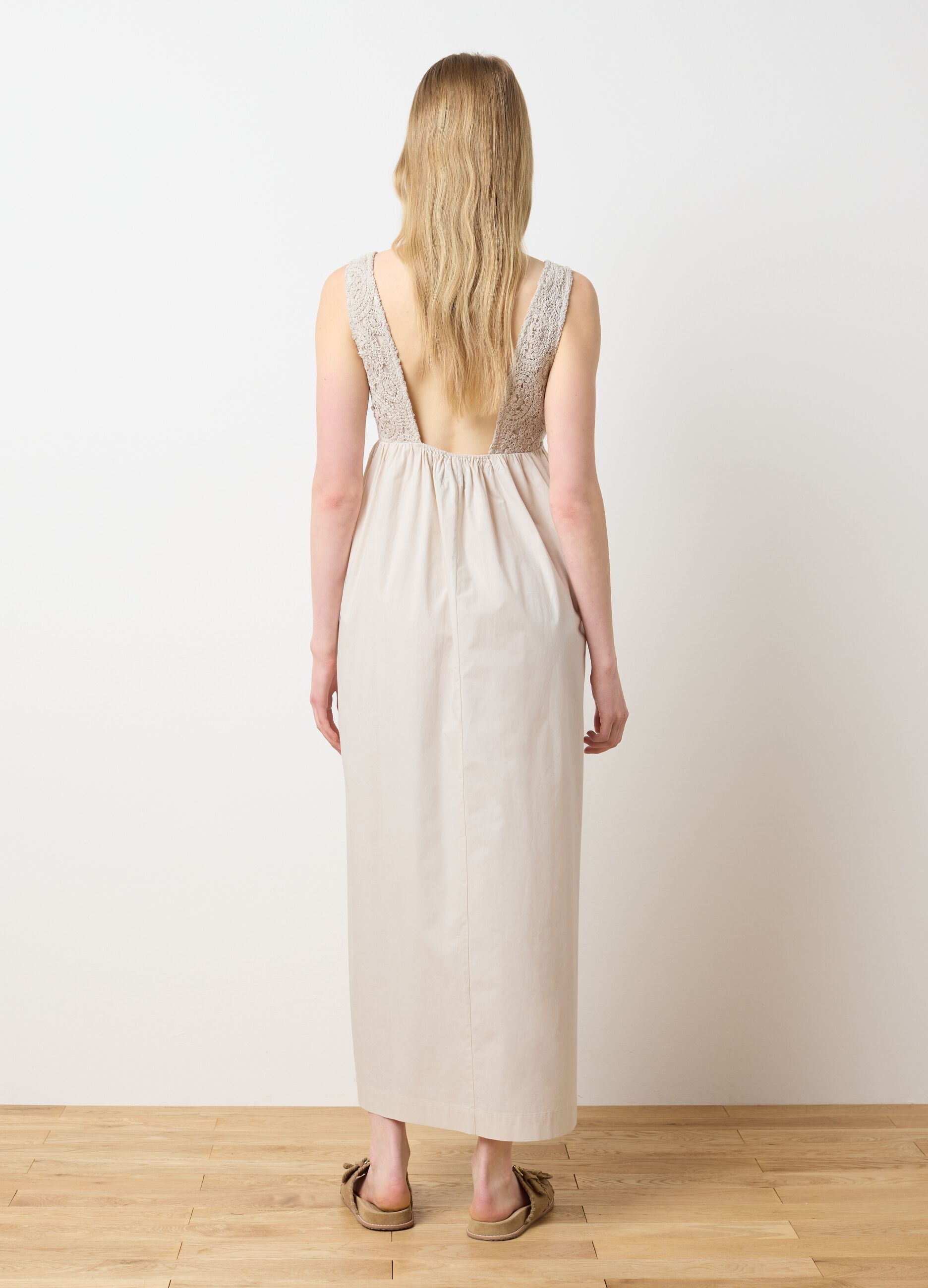 Women's long beige pure cotton dress over
