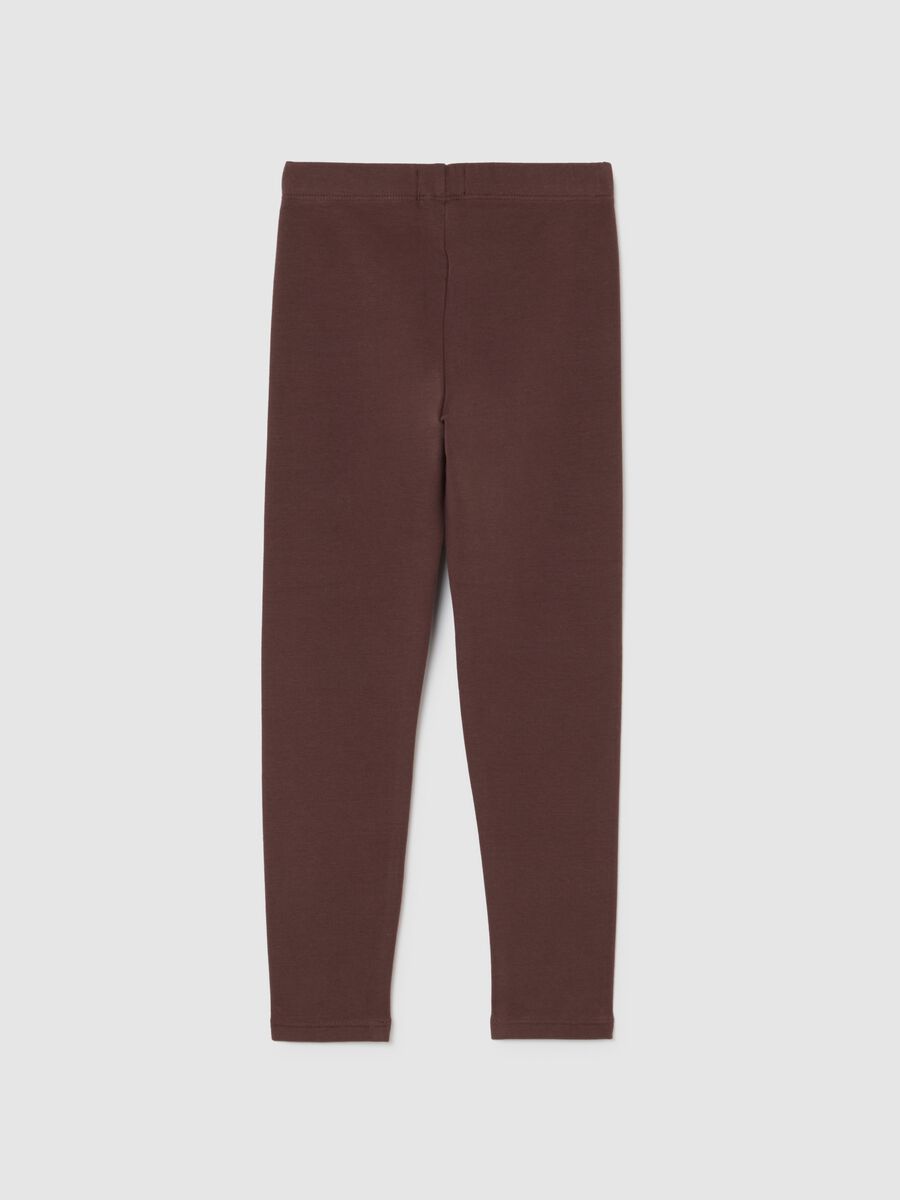 Leggings skinny marroni da bambina in cotone elasticizzato_1