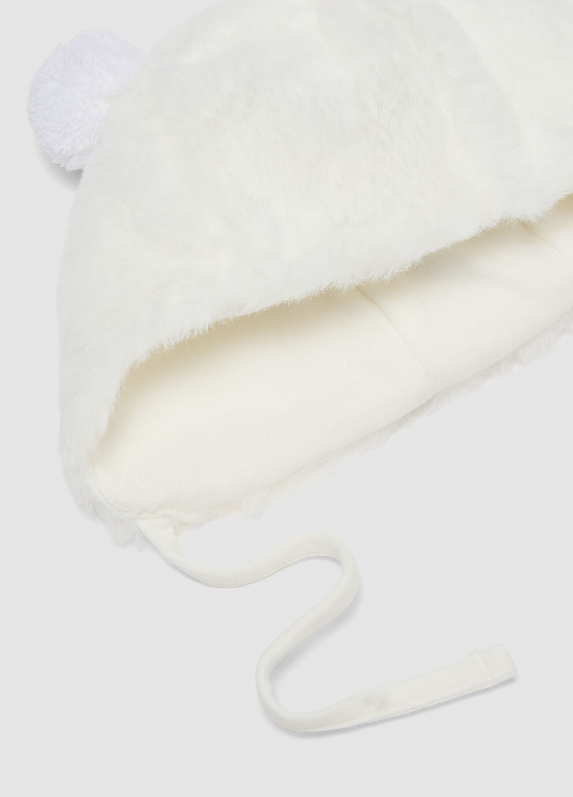 White organic cotton teddy-effect hat for baby girl