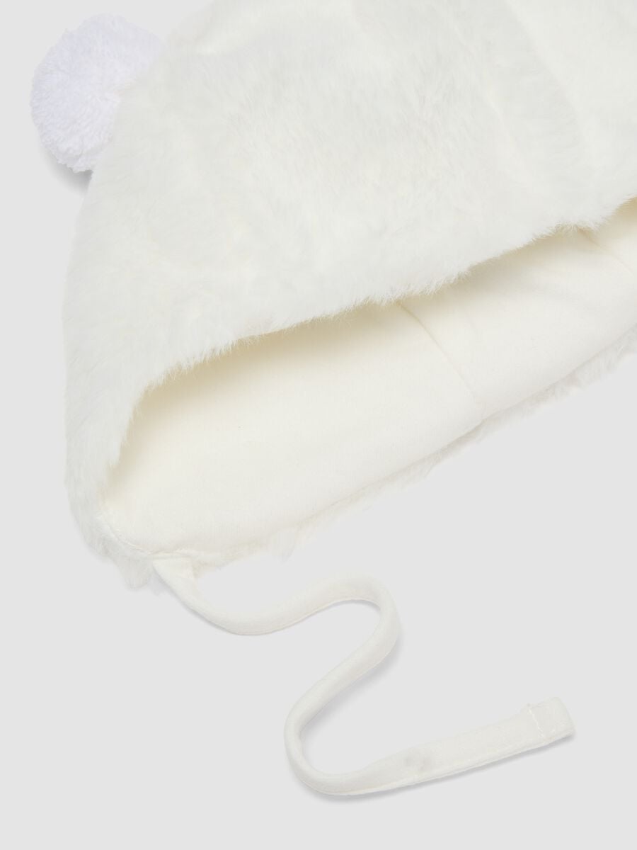 Cappello bianco in cotone organico effetto peluche per neonata_2