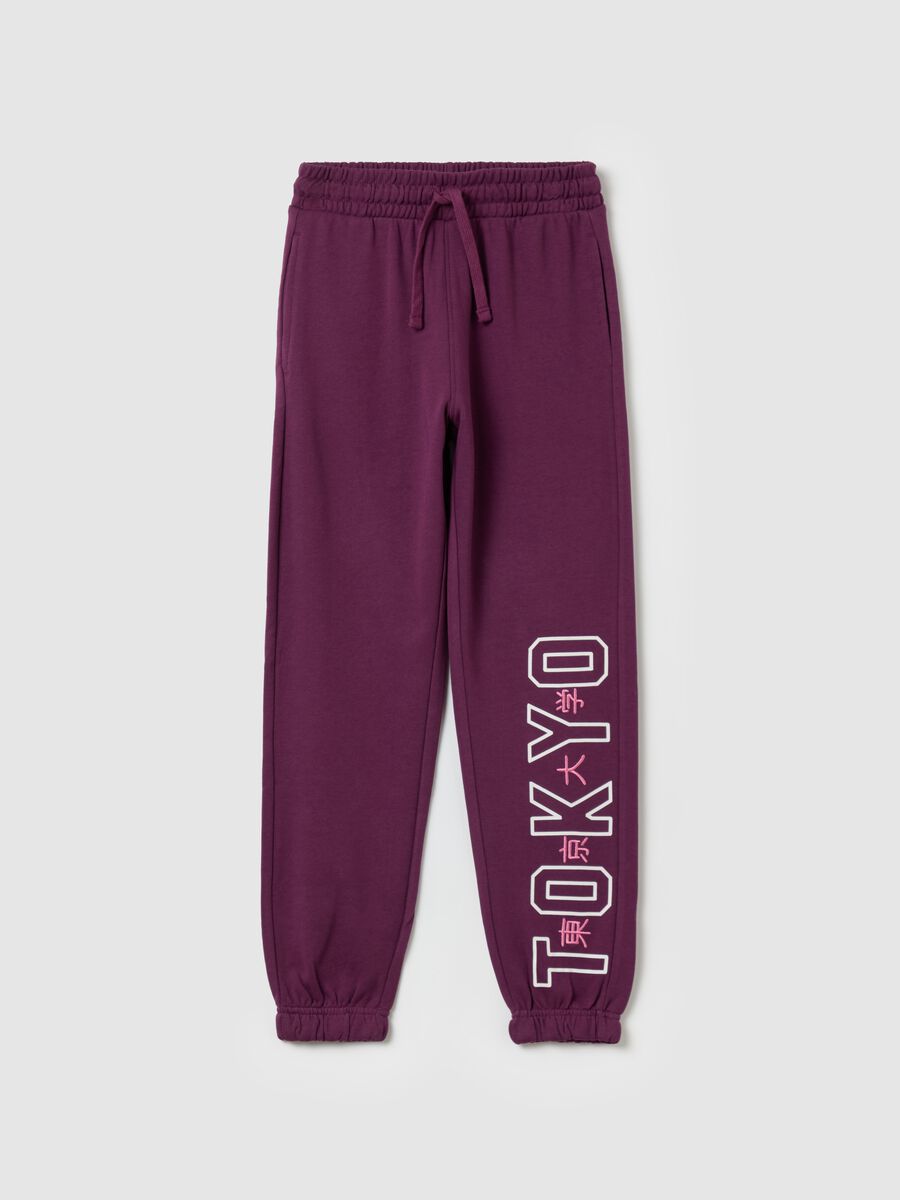 Joggers with "Tokyo" embroidery and print_3