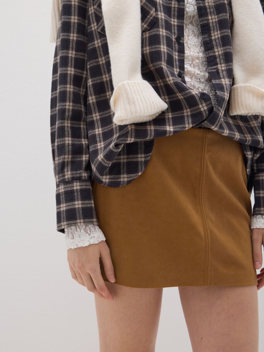 Brown Faux Leather Mini Skirt_3