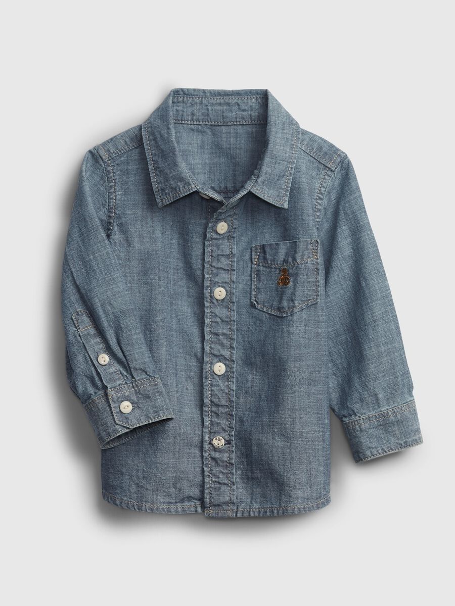 Chambray shirt with embroiderd bear_0