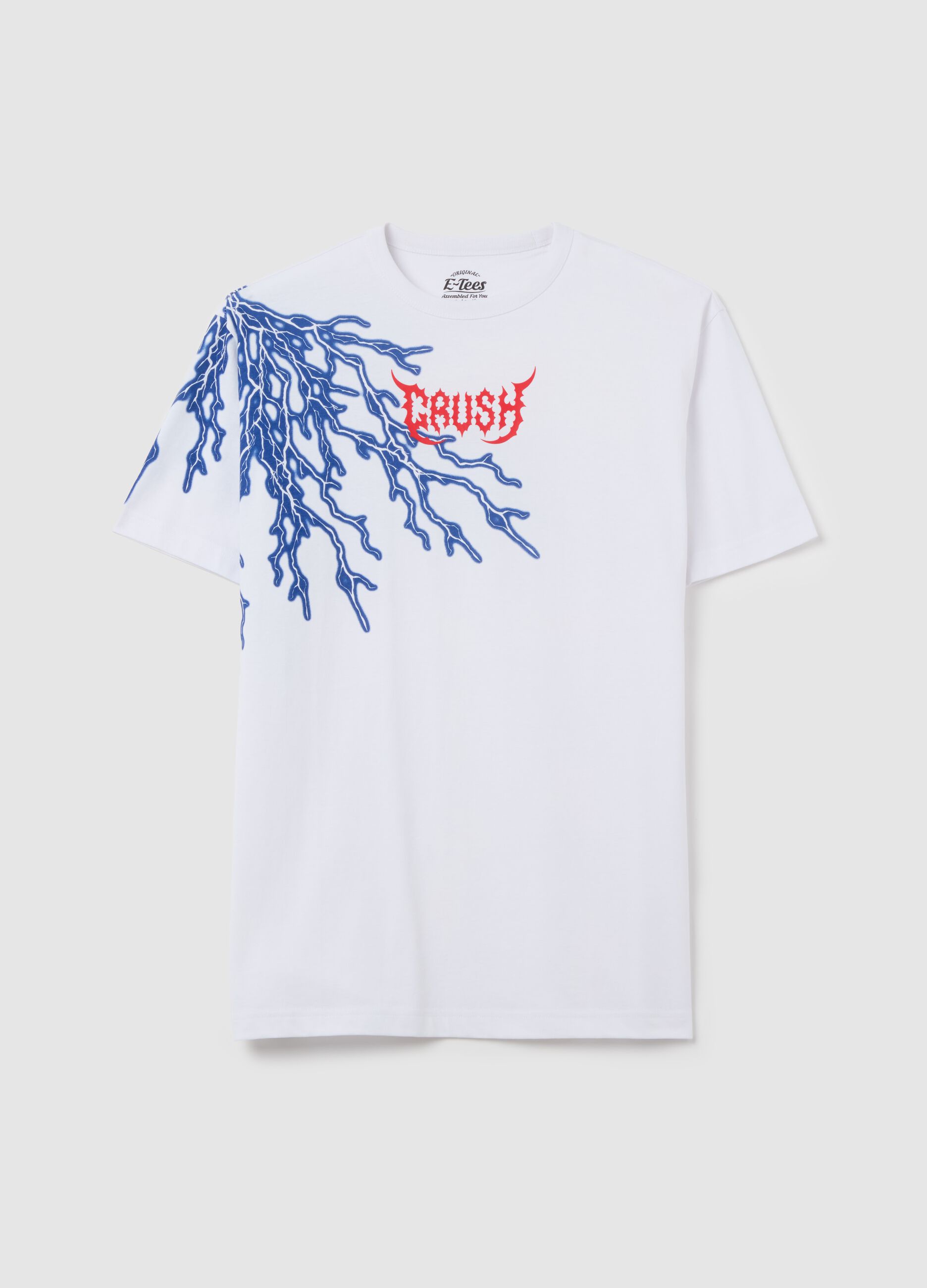 White short-sleeved T-shirt with lightning graphic