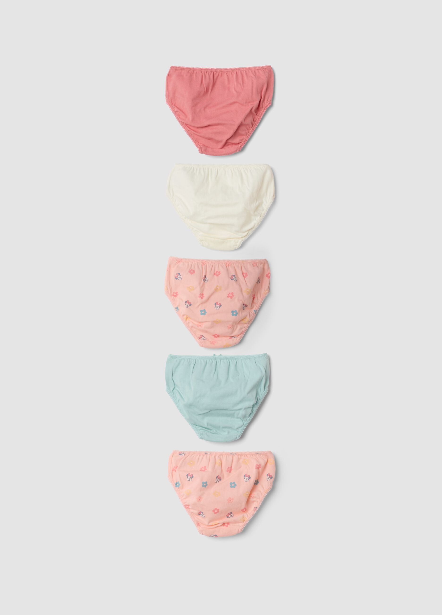 Pack of five Minnie print briefs in pure organic cotton