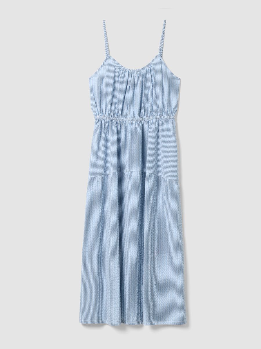 Abito azzurro a righe in puro cotone regular fit con spalline sottili_4