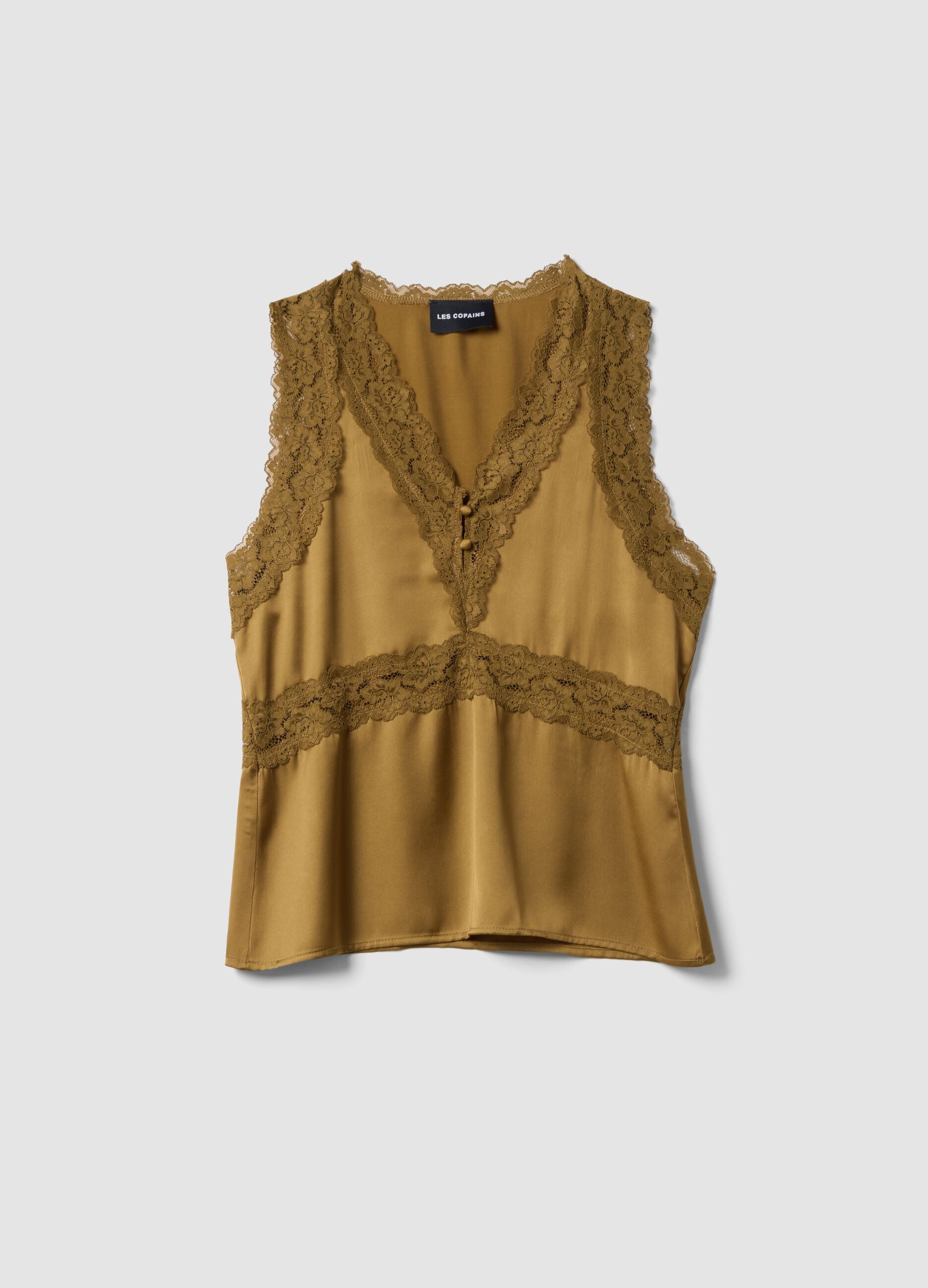 Top marrone in misto viscosa con pizzo