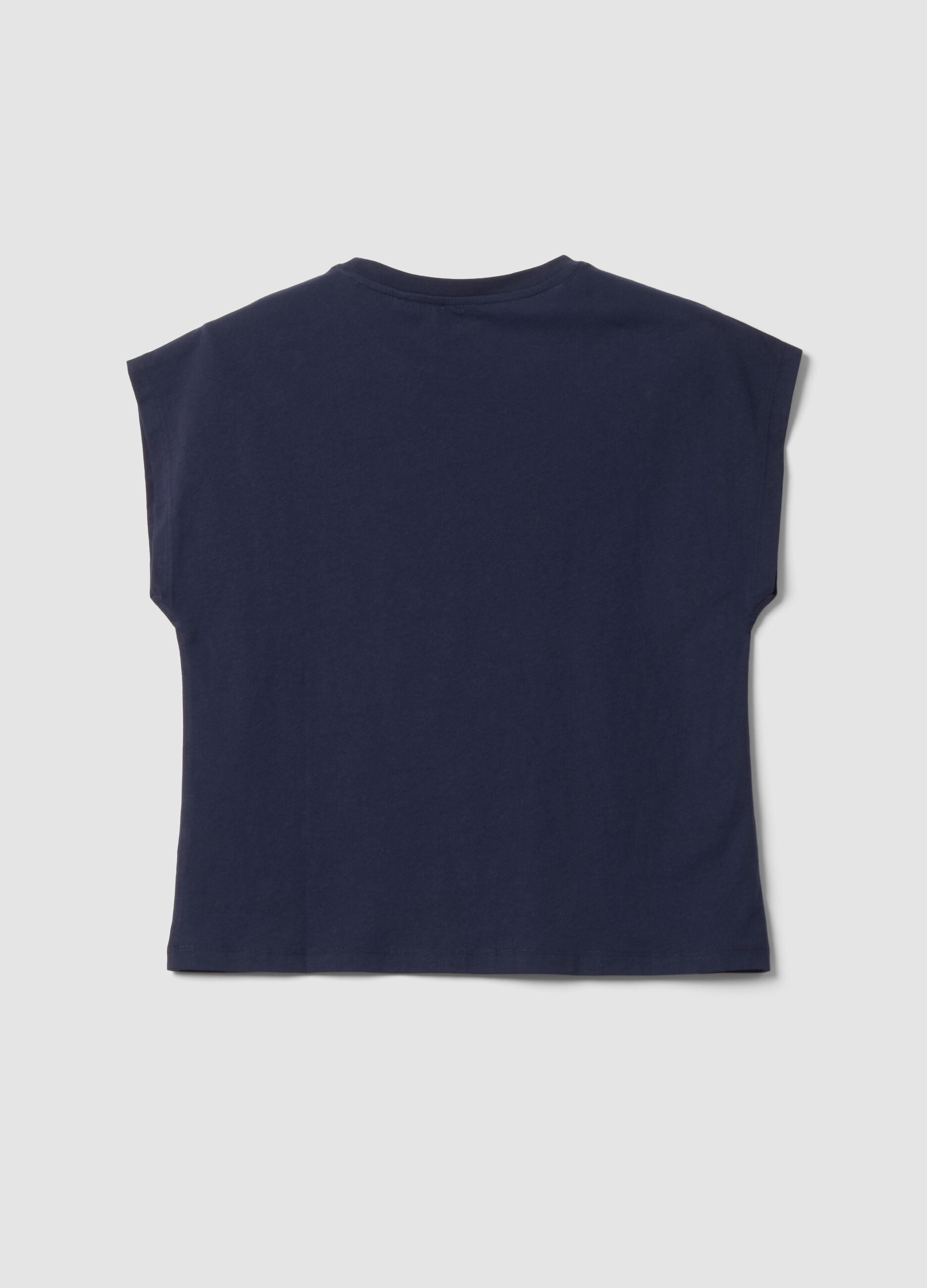 Blue pure cotton short-sleeve regular fit T-shirt
