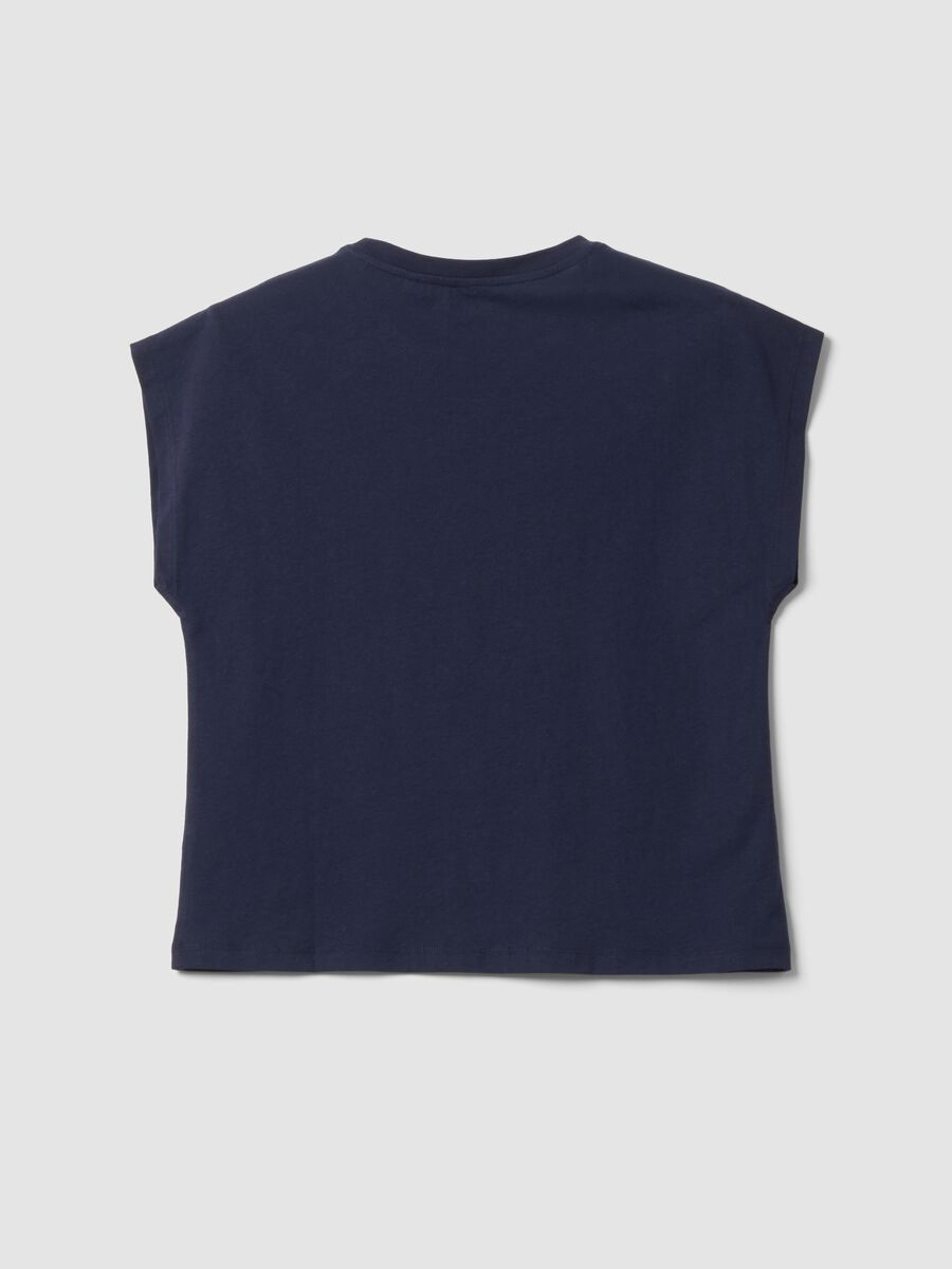 Blue pure cotton short-sleeve regular fit T-shirt_5