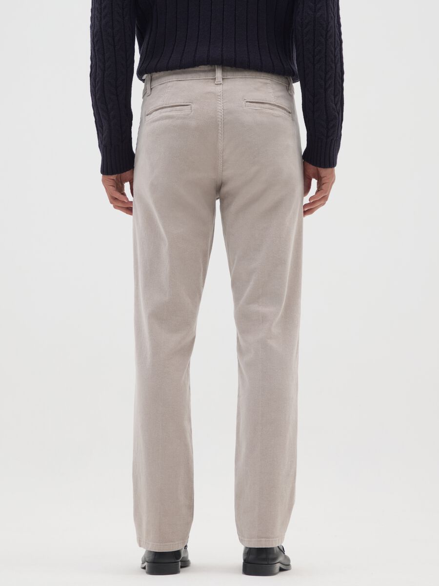 Beige corduroy cotton stretch trousers, regular fit_2