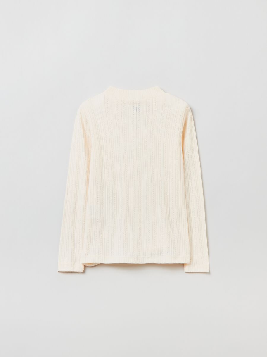 T-shirt in pointelle a collo alto_1